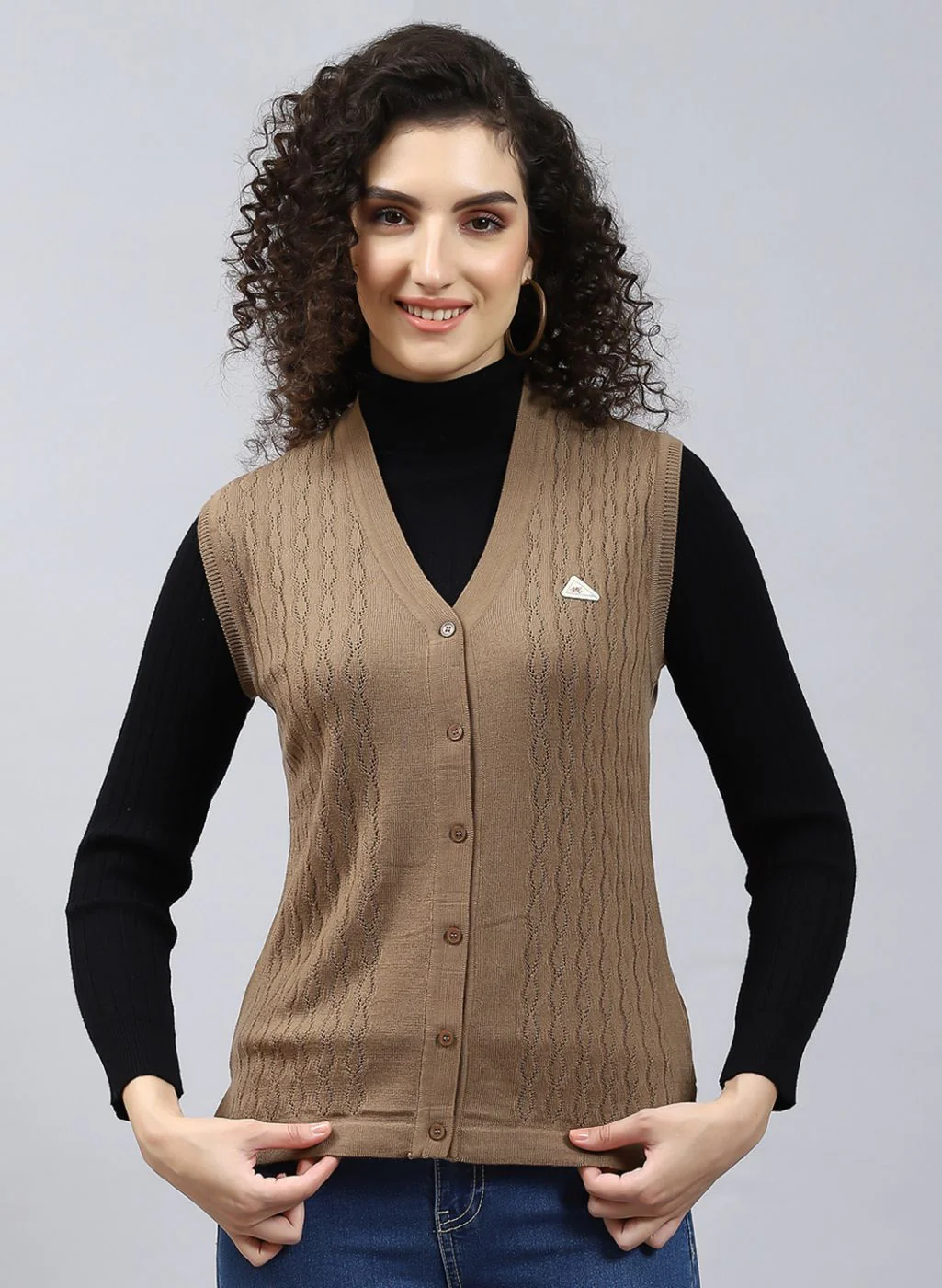 Women Yellow Self Design Wool blend Cardigan - Image 2