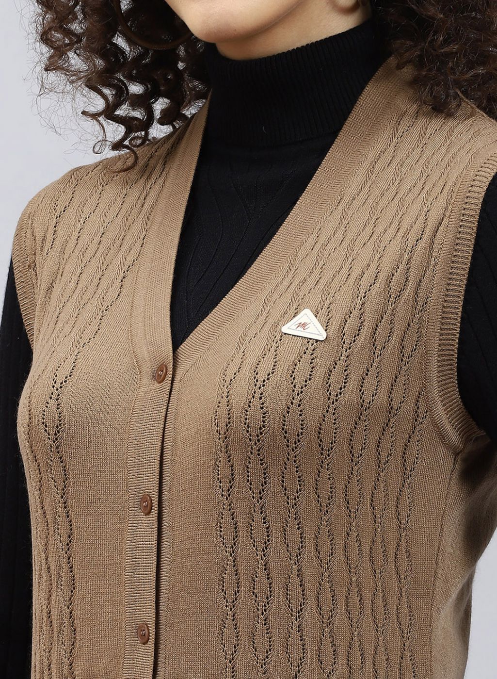 Women Yellow Self Design Wool blend Cardigan - Image 6