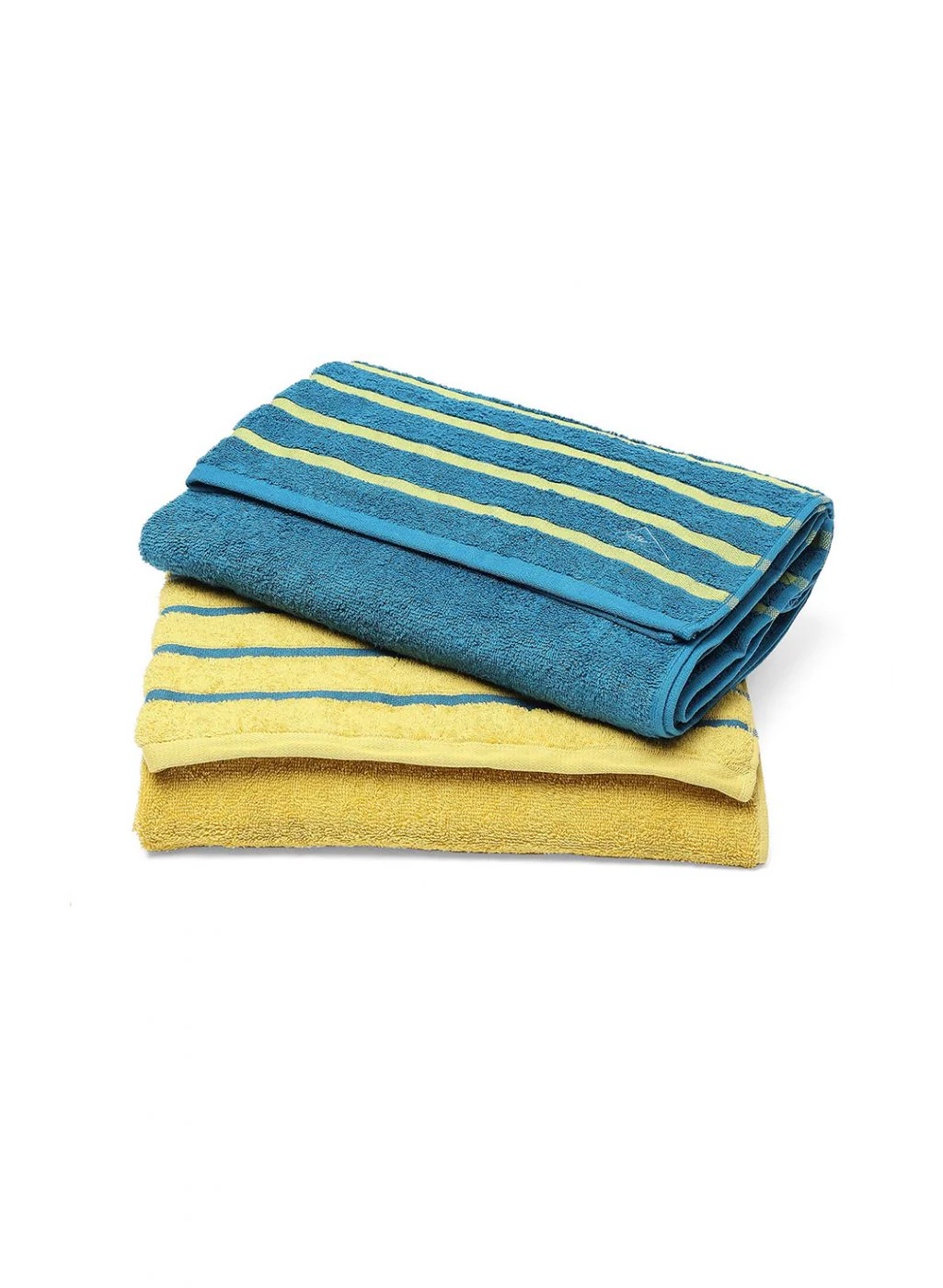 Yellow & Blue Cotton 525 GSM Bath Towel (Pack of 2) - Image 2