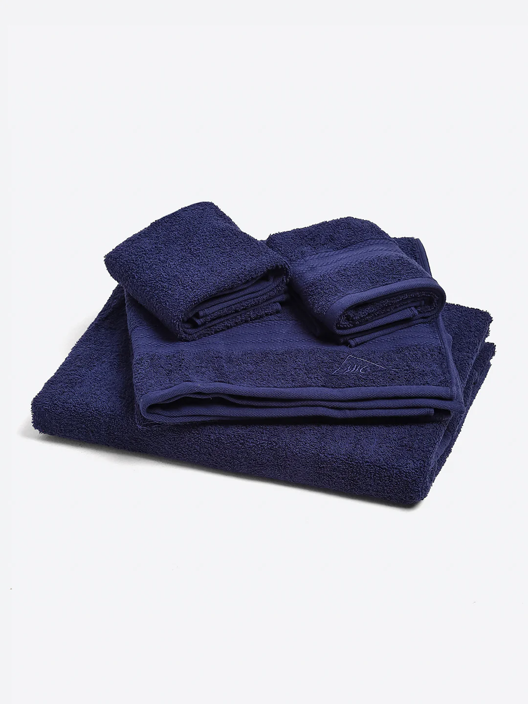 Navy Blue Cotton Solid 380 GSM 2 Bath Towel & 2 Hand Towel - Image 2