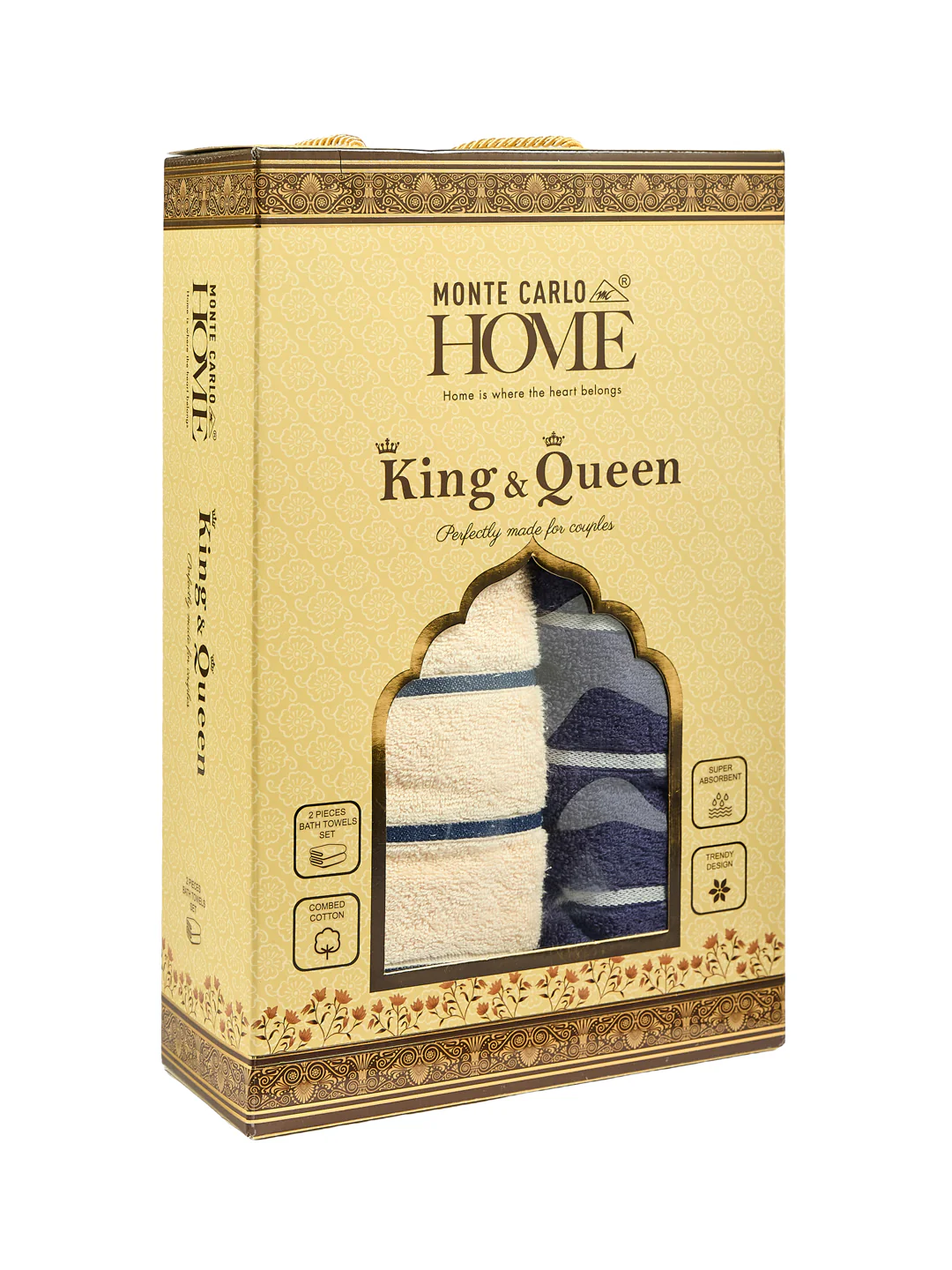 Navy Blue & Light Beige 100% Cotton Solid 480 GSM Bath Towel King & Queen 2 Pc Set Gifting Box Pack - Image 16