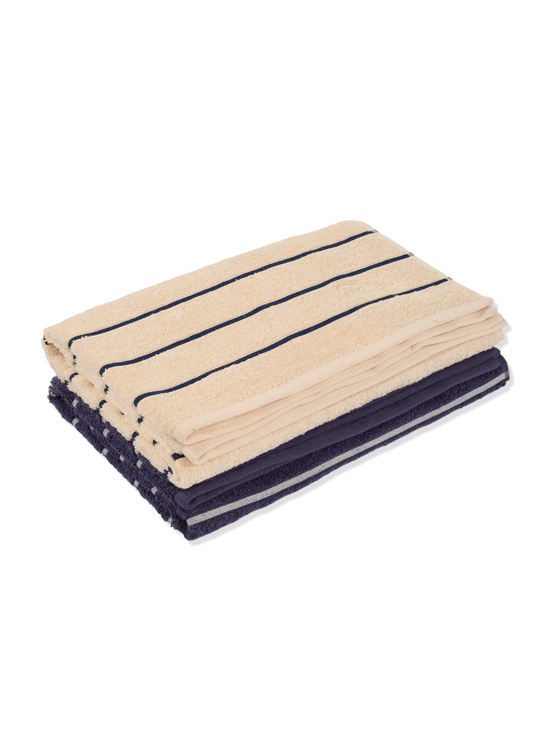 Navy Blue & Light Beige 100% Cotton Solid 480 GSM Bath Towel King & Queen 2 Pc Set Gifting Box Pack - Image 4