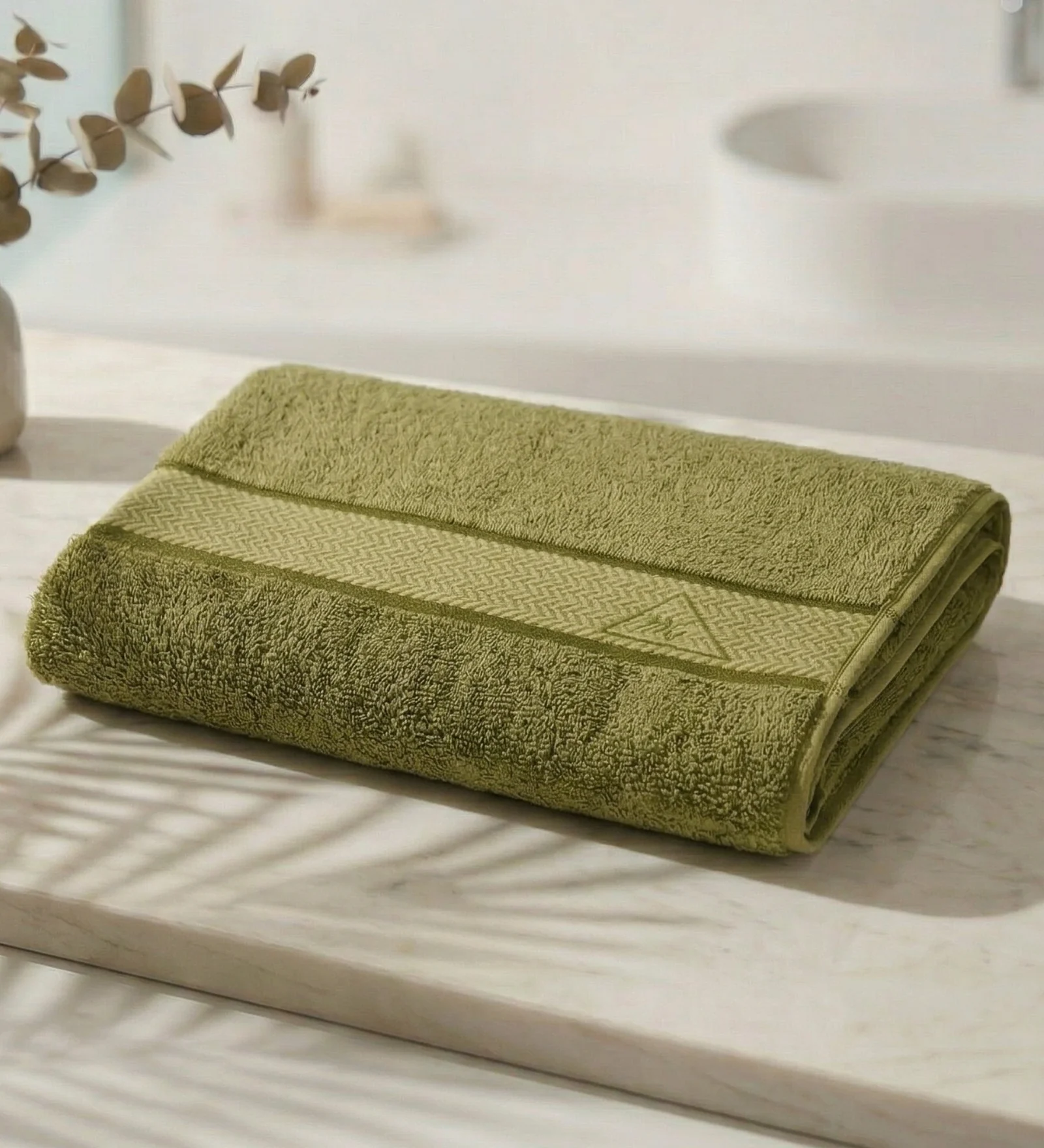 Olive Pure Cotton Solid 450 GSM Bath Towel 1 Piece (Oasis Collection) - Image 2