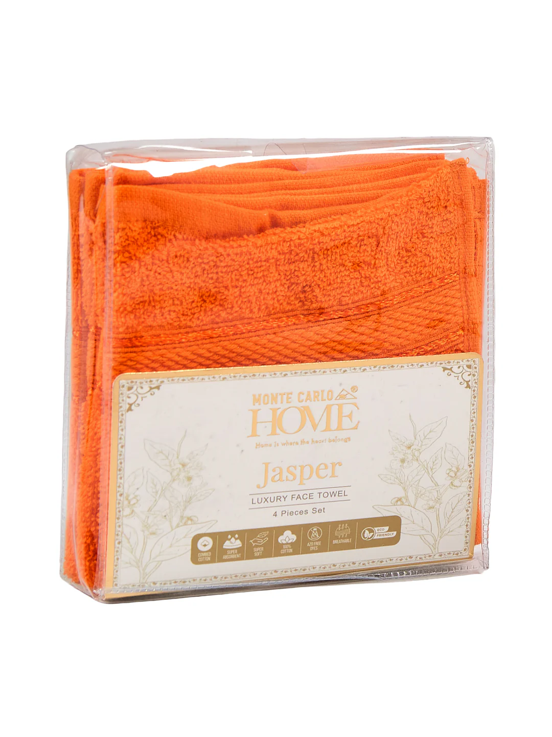 Orange Pure Cotton Solid 400 GSM Face Towel 4 Pc Set (Jasper Collection) - Image 8