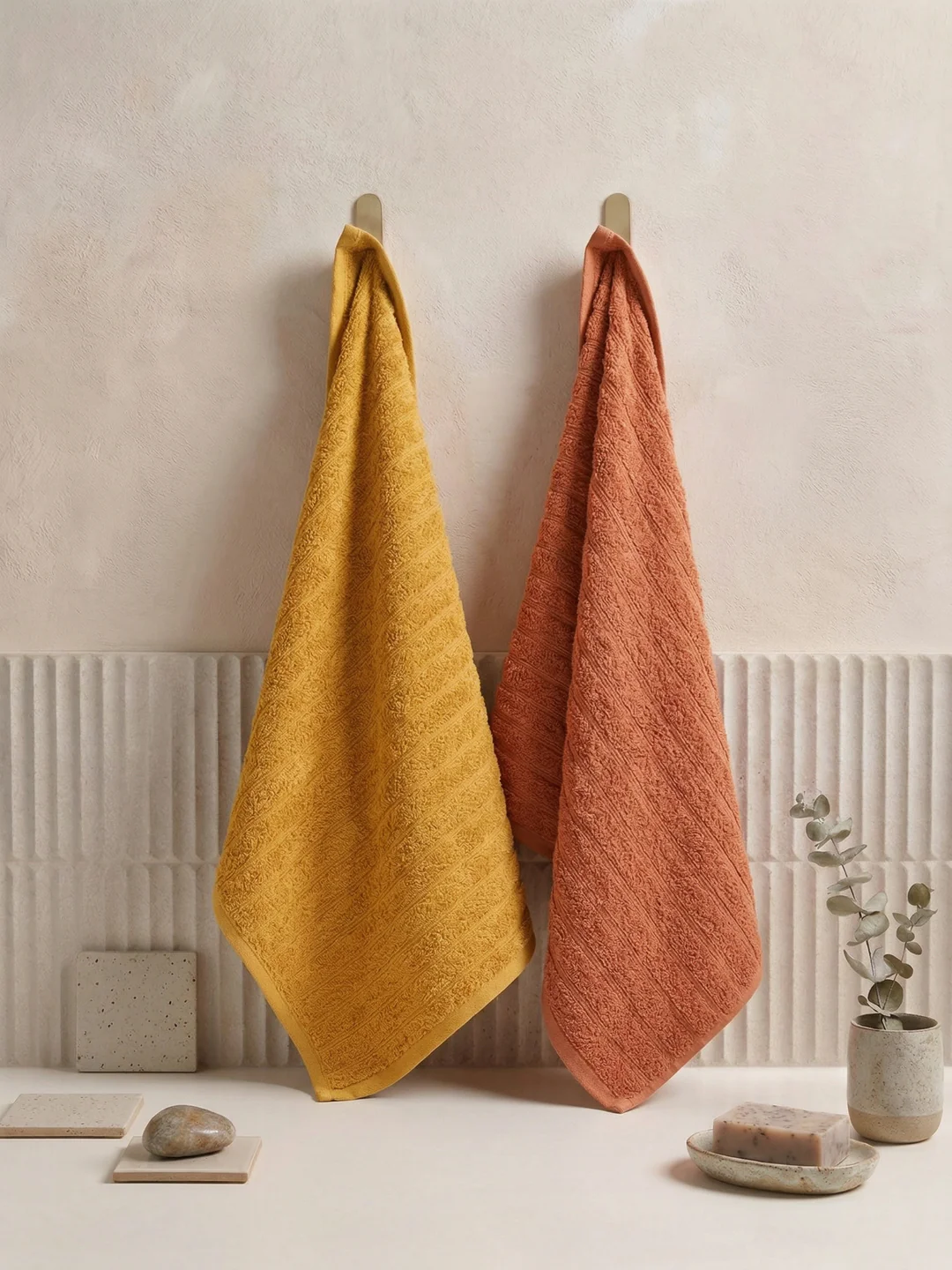 Orange & Yellow 100% Cotton Solid 500 GSM Bath Towel Sensations 4 Pc Set Gifting Box Pack - Image 2