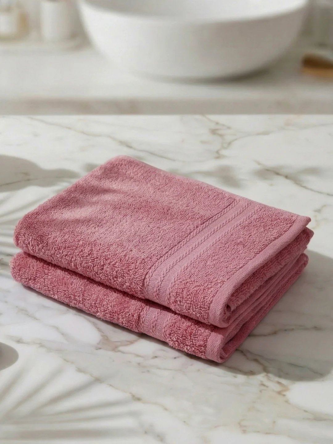 Pink Pure Cotton Solid 380 GSM Hand Towel 2 Pc Set (Jazz Collection) - Image 2
