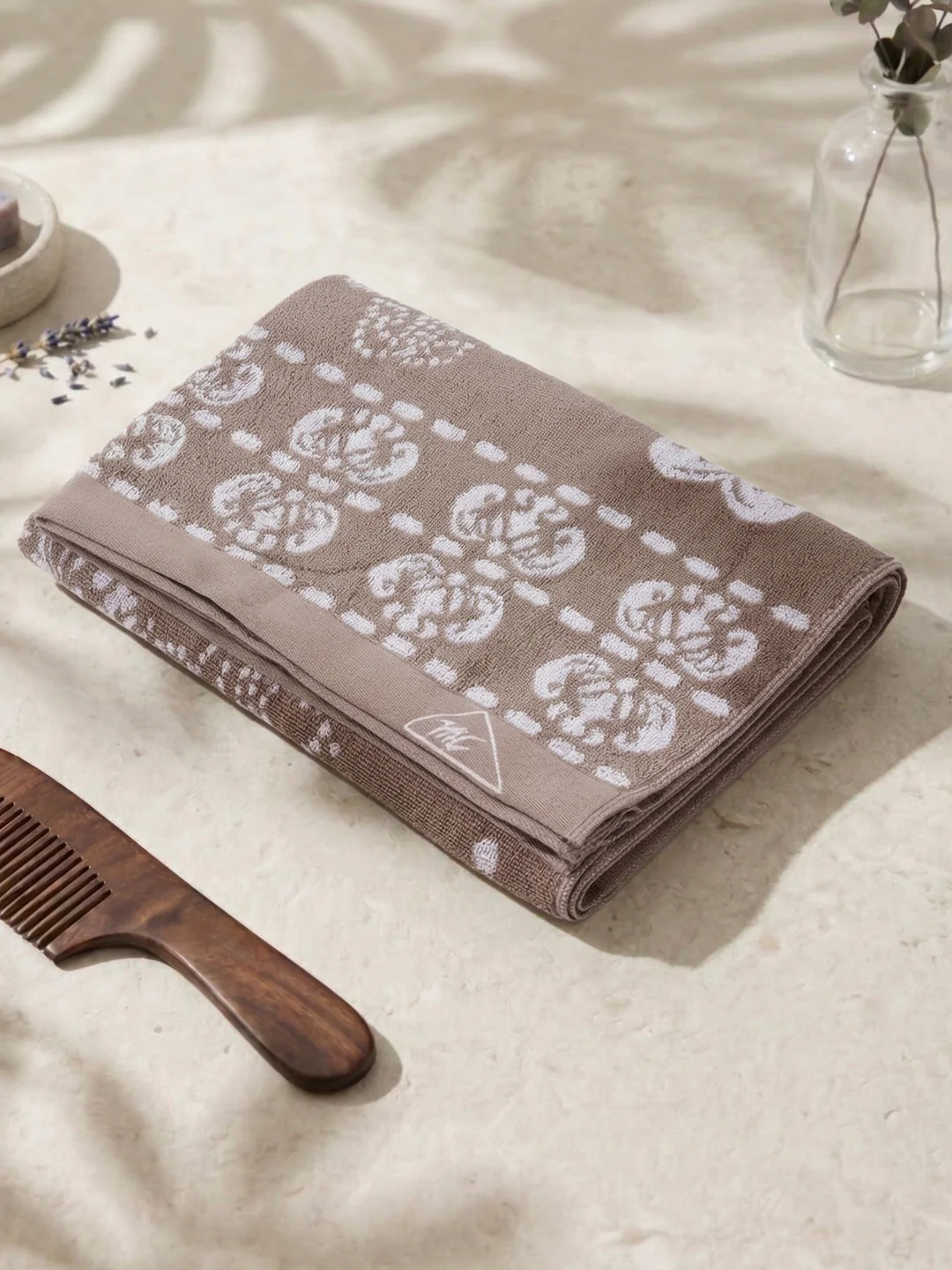 Premium Beige 100% Cotton Self Design 525 GSM Bath Towel Santorini 1 Pc Pvc Pack - Image 2