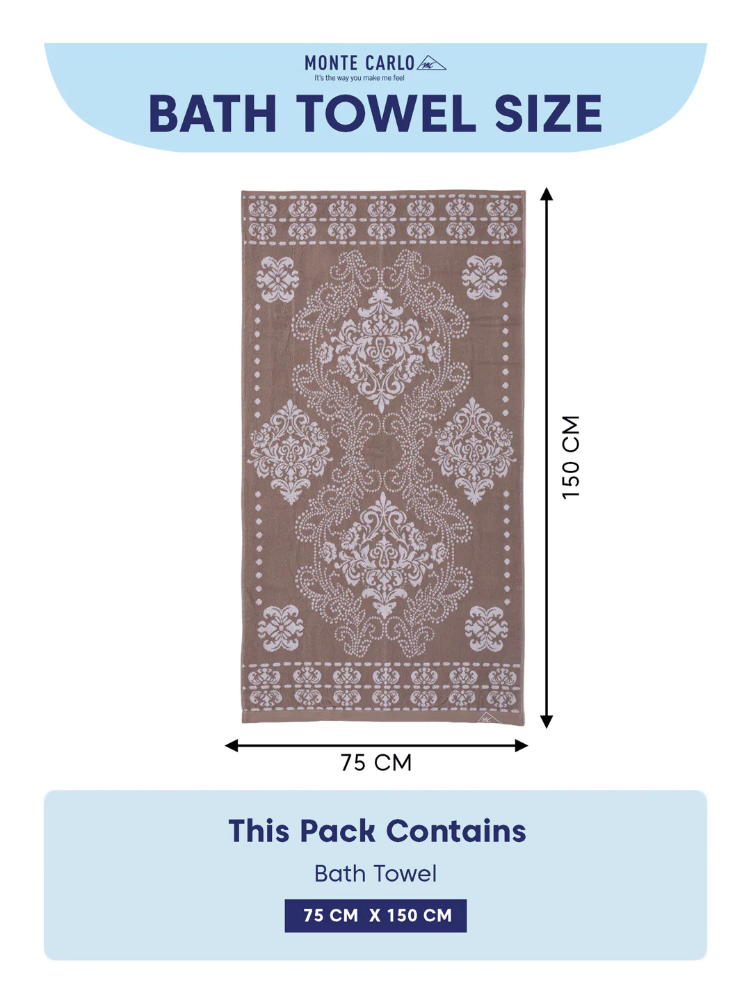 Premium Beige 100% Cotton Self Design 525 GSM Bath Towel Santorini 1 Pc Pvc Pack - Image 8
