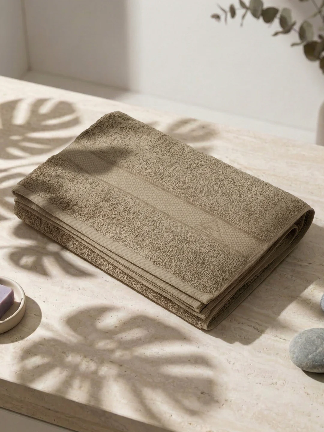 Premium Beige 100% Cotton Solid 525 GSM Bath Towel Iris 1 Pc Pvc Pack - Image 2