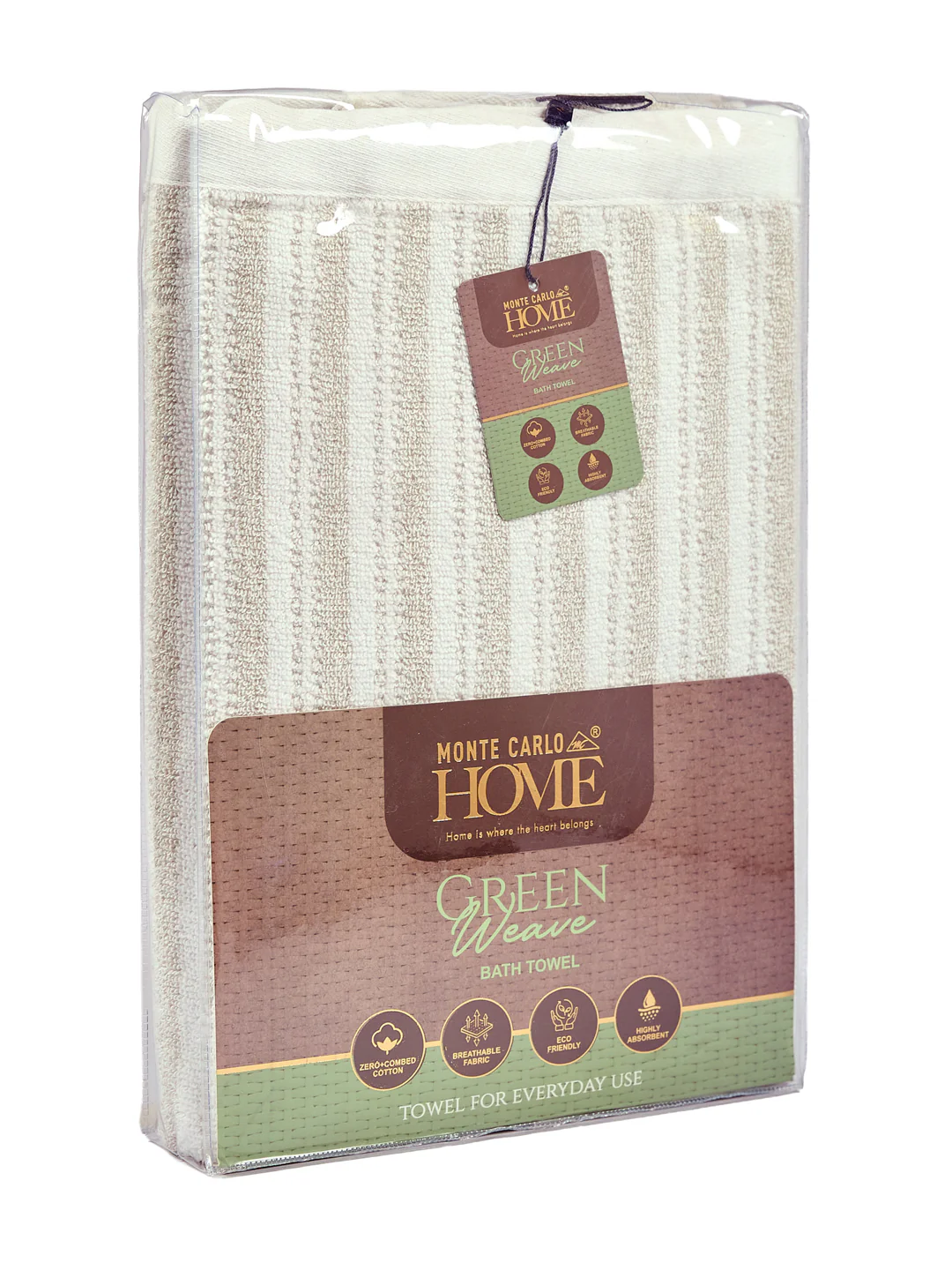 Premium Beige & White Pure Cotton Self Design 500 GSM Bath Towel 1 Piece (Green Weave Collection) - Image 9