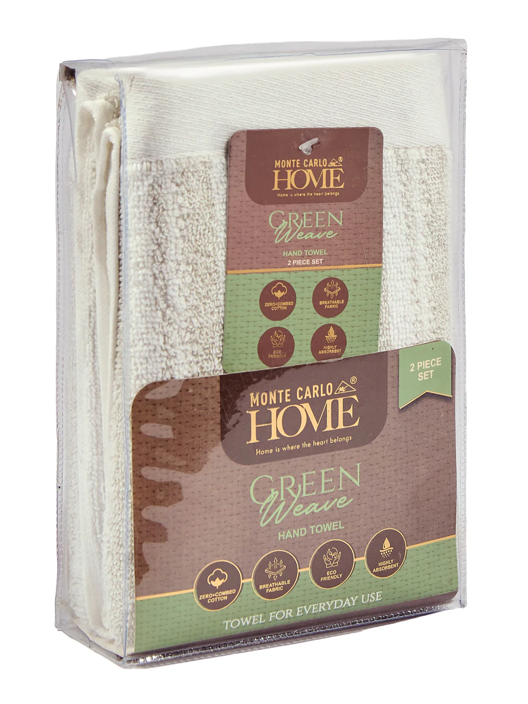 Premium Beige & White Pure Cotton Self Design 500 GSM Hand Towel 2 Pc Set (Green Weave Collection) - Image 11