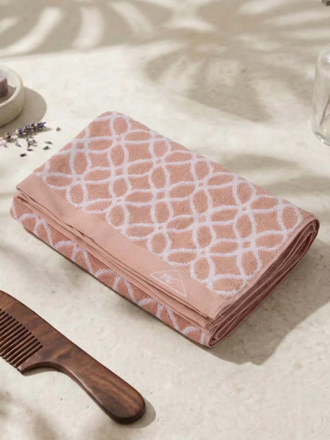 Premium Dusty Rose 100% Cotton Self Design 525 GSM Bath Towel Santorini 1 Pc Pvc Pack - Image 2