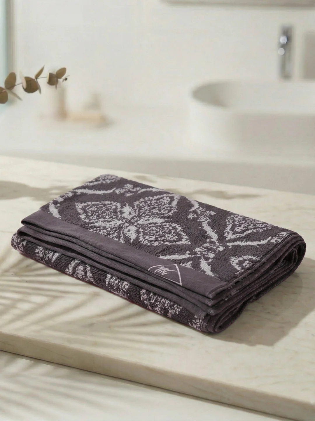 Premium Grey 100% Cotton Self Design 525 GSM Bath Towel Santorini 1 Pc Pvc Pack - Image 2