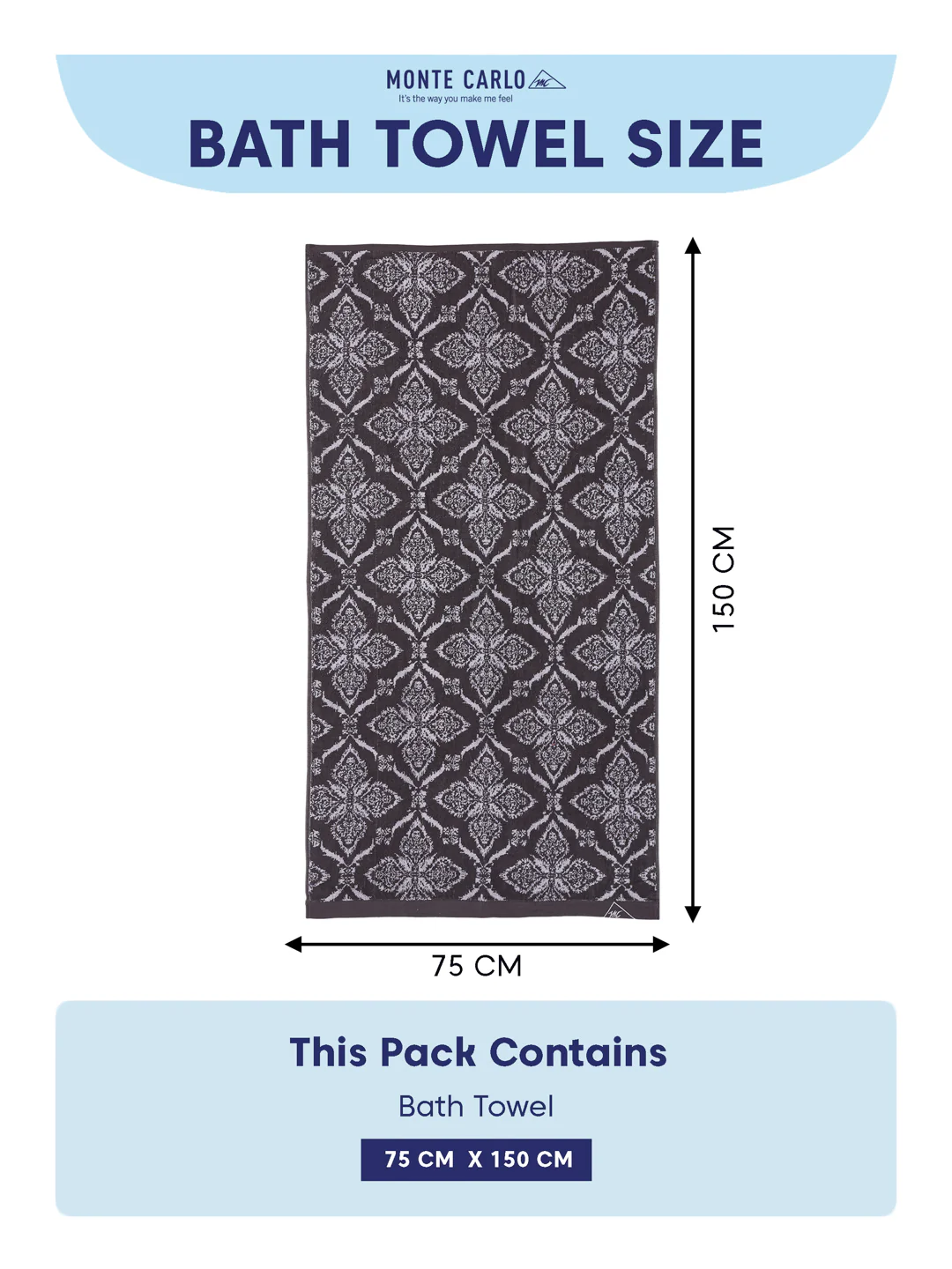 Premium Grey 100% Cotton Self Design 525 GSM Bath Towel Santorini 1 Pc Pvc Pack - Image 8