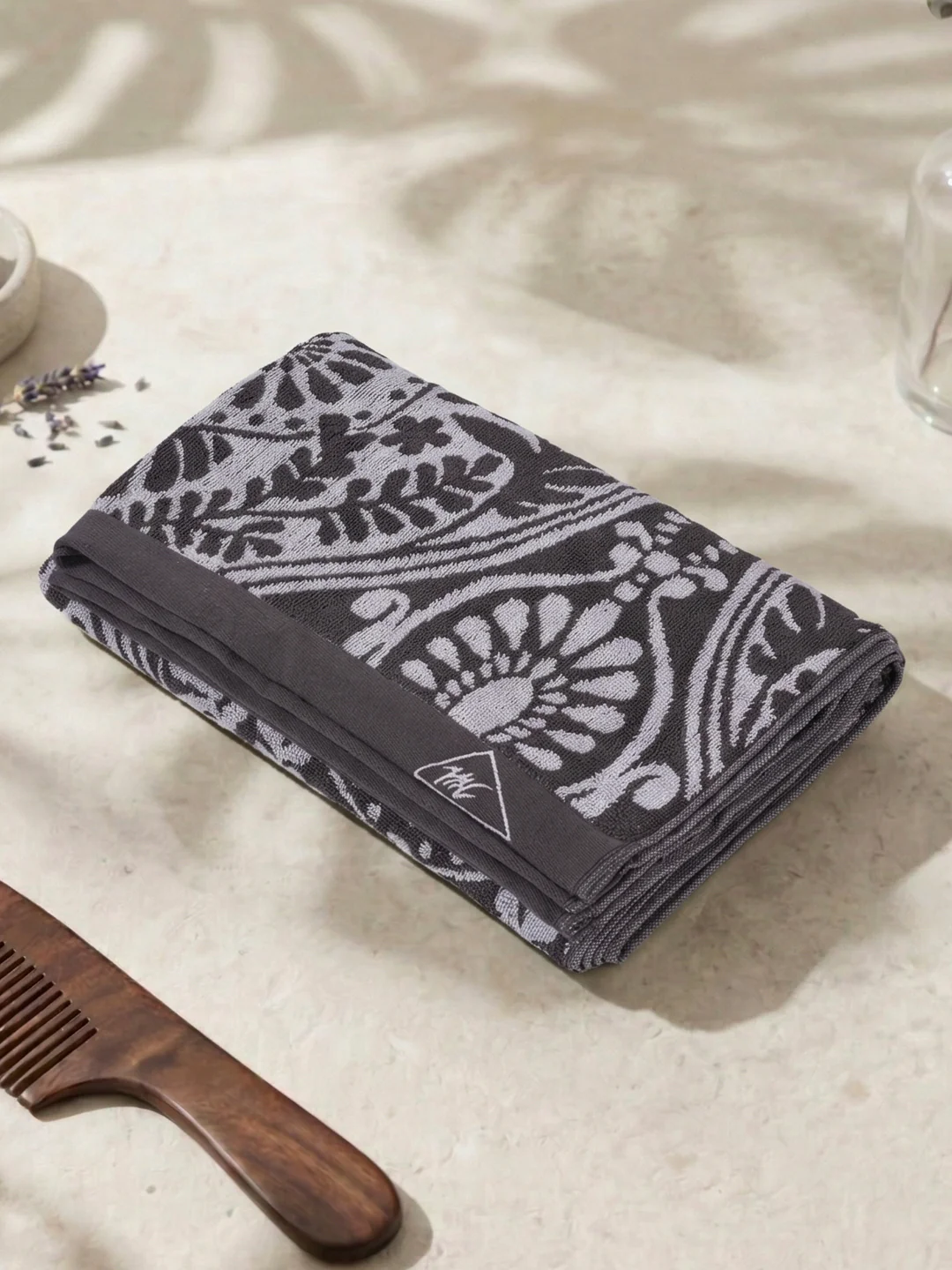 Premium Grey 100% Cotton Self Design 525 GSM Bath Towel Santorini 1 Pc Pvc Pack - Image 2
