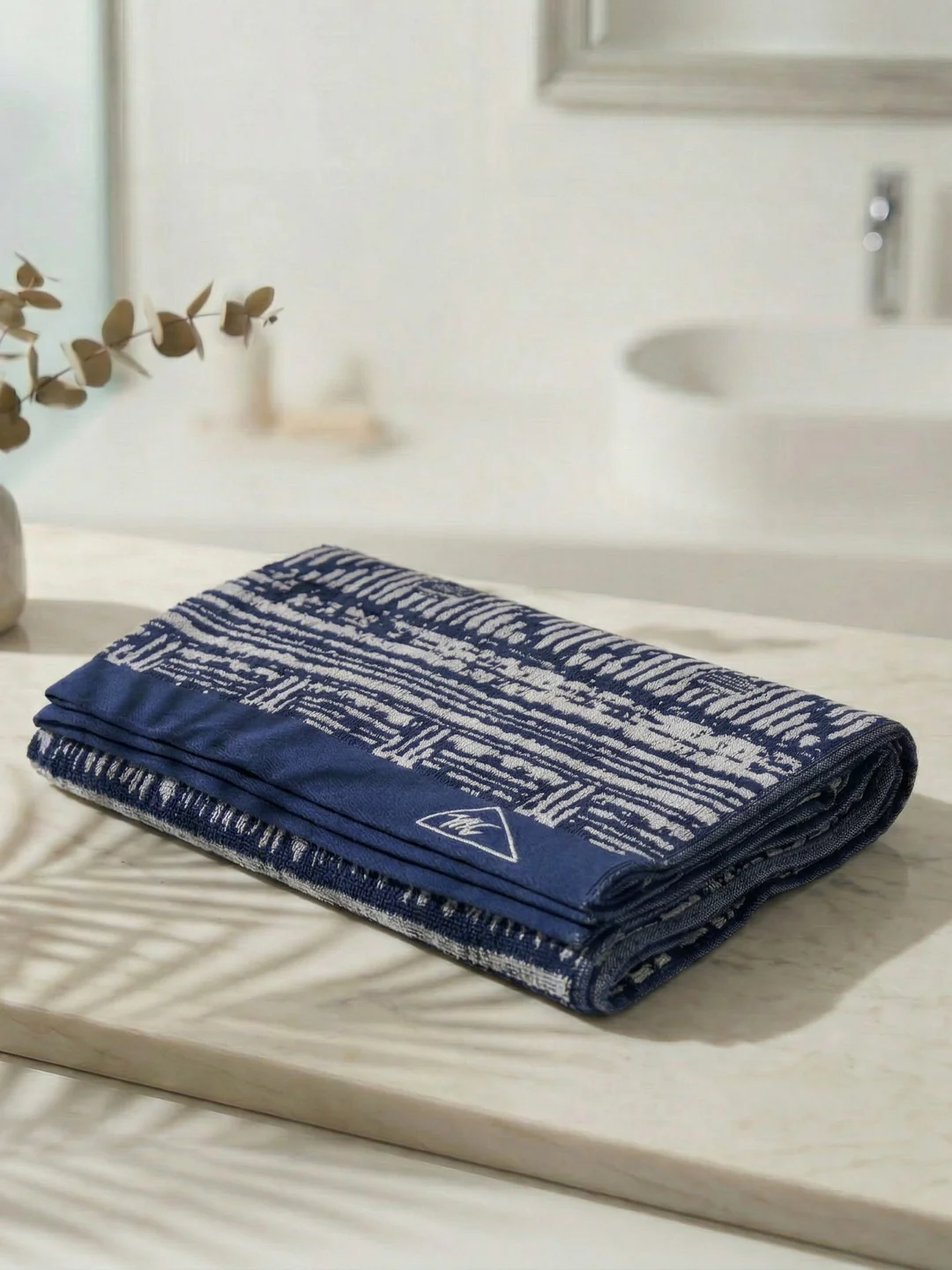 Premium Indigo Blue 100% Cotton Self Design 525 GSM Bath Towel Santorini 1 Pc Pvc Pack - Image 2