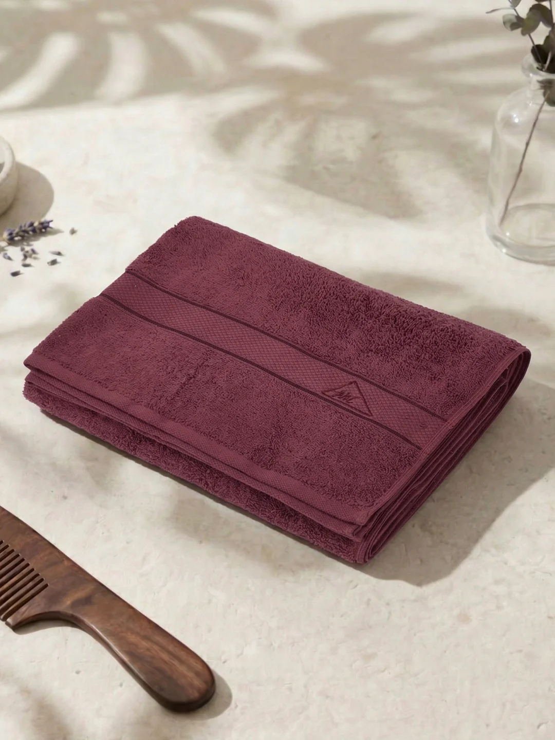 Premium Maroon 100% Cotton Solid 525 GSM Bath Towel Iris 1 Pc Pvc Pack - Image 2
