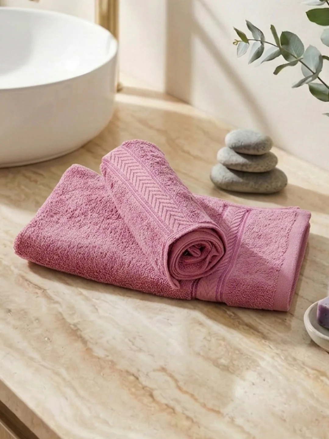 Premium Prism Pink 100% Cotton Solid 525 GSM Hand Towel Amber 2 Pc Set Pvc Pack - Image 2