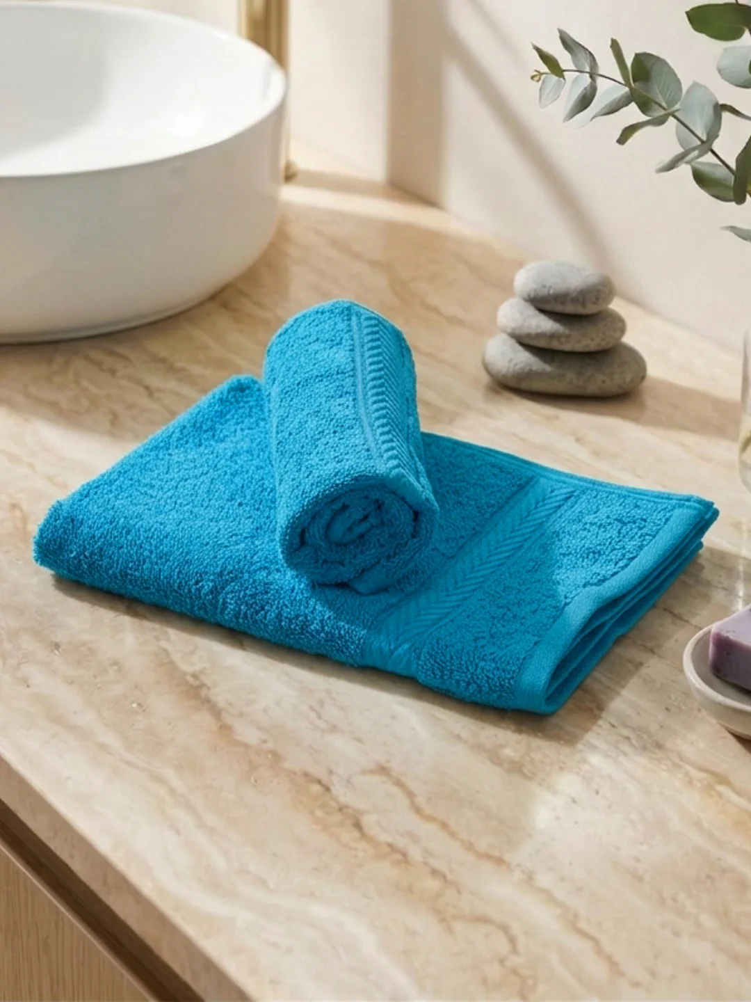 Premium Vivid Blue 100% Cotton Solid 525 GSM Hand Towel Amber 2 Pc Set Pvc Pack - Image 2