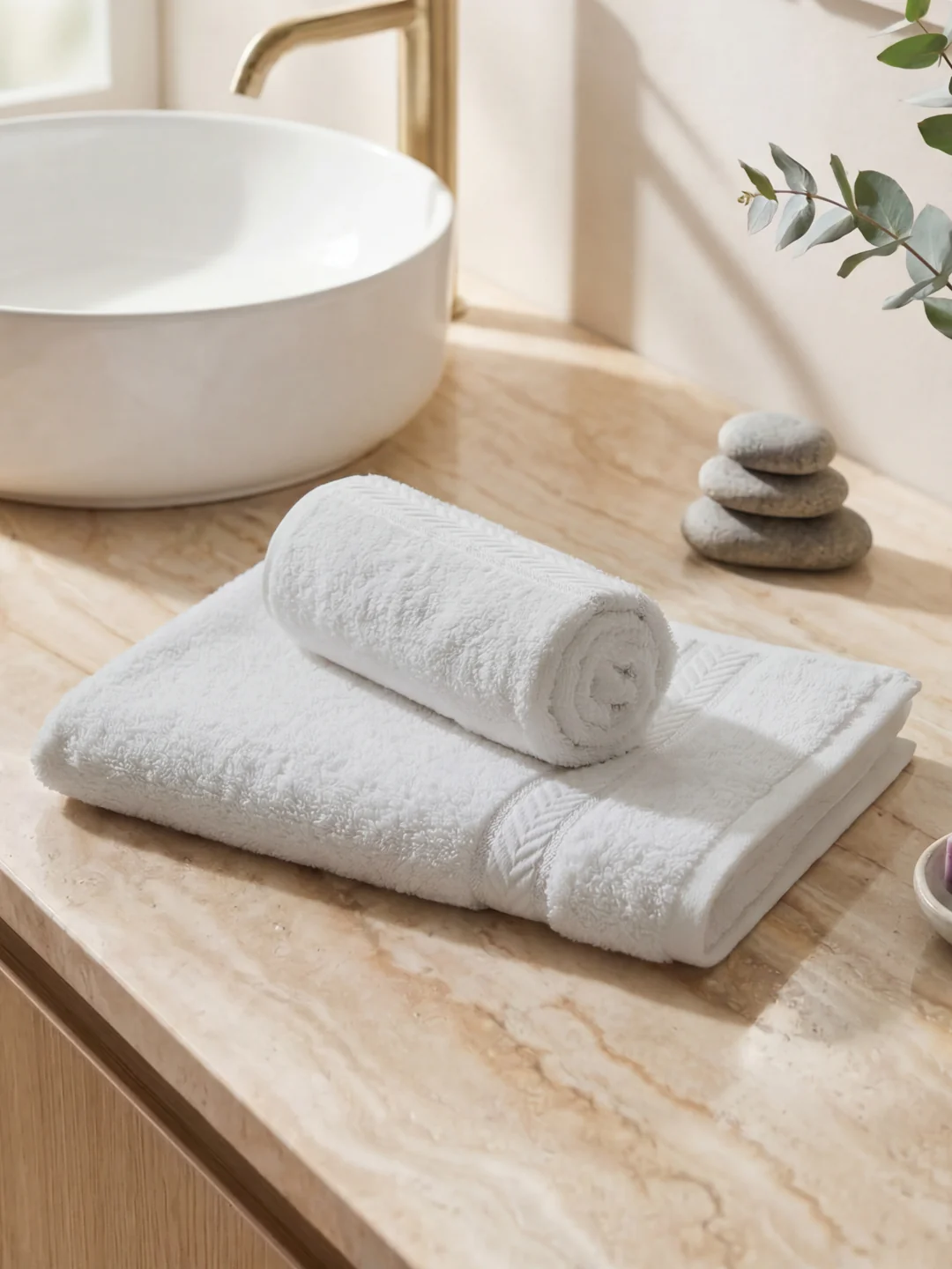 Premium White 100% Cotton Solid 525 GSM Hand Towel Amber 2 Pc Set Pvc Pack - Image 2