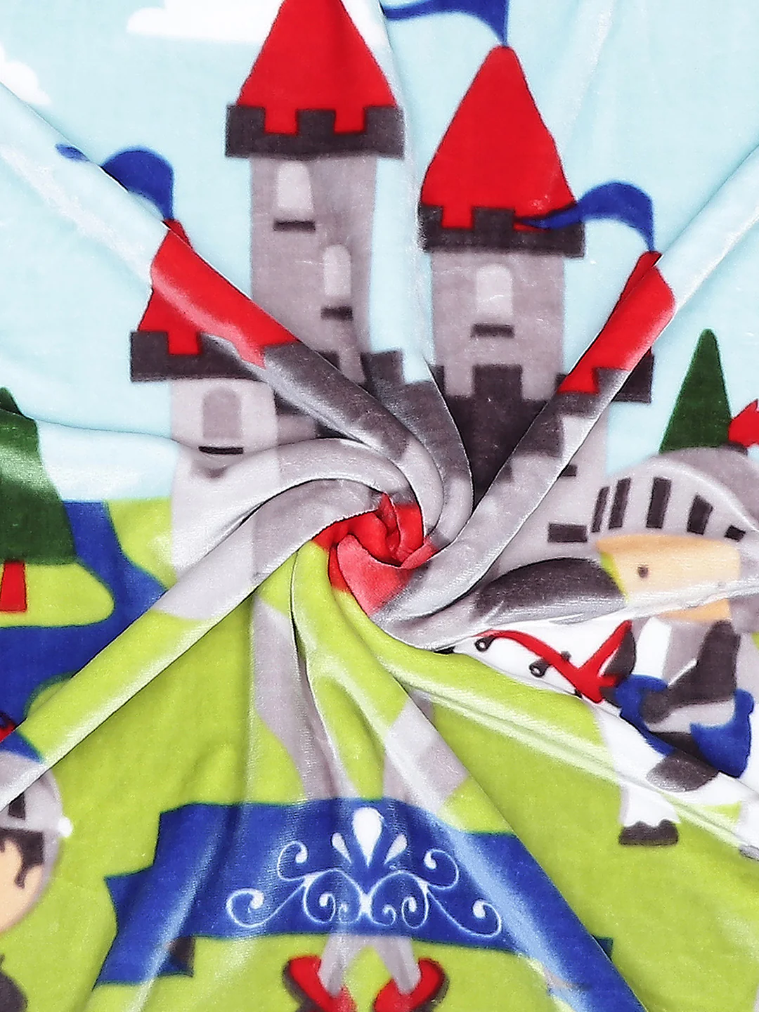 Cartoon Castle Printed Plush Blue and Green Baby Blanket - Image 5