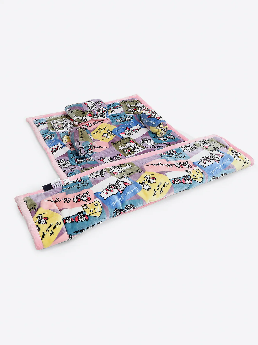 Tom and Jerry Print Plush Multicolor Baby Blanket Set with Matching Comforter, Bedsheet, Neck Pillow, and Bolsters - Image 2