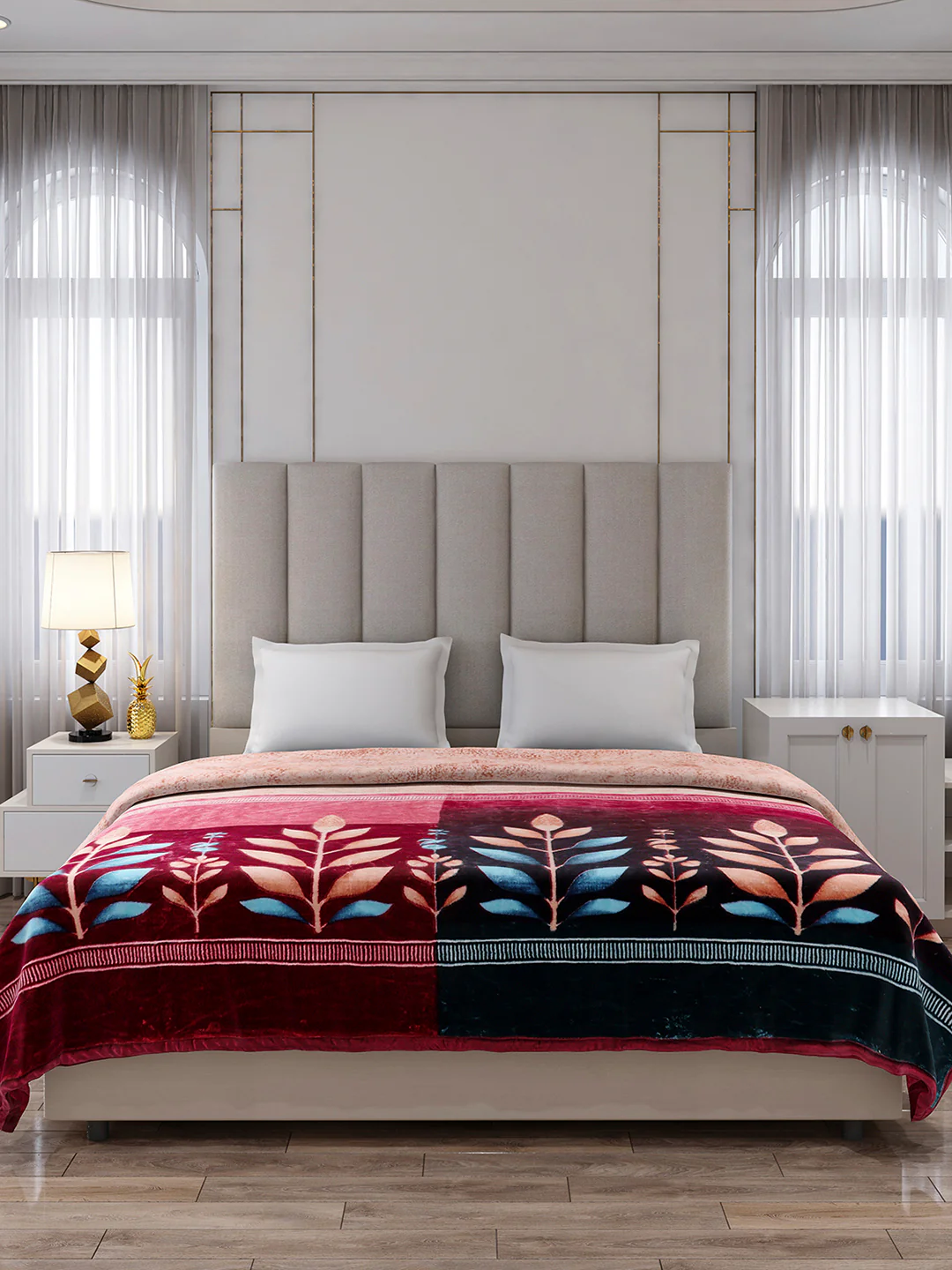 Printed Double Bed 1 Ply, 549 GSM Blanket for Mild Winter - (Roman Box) - Image 2