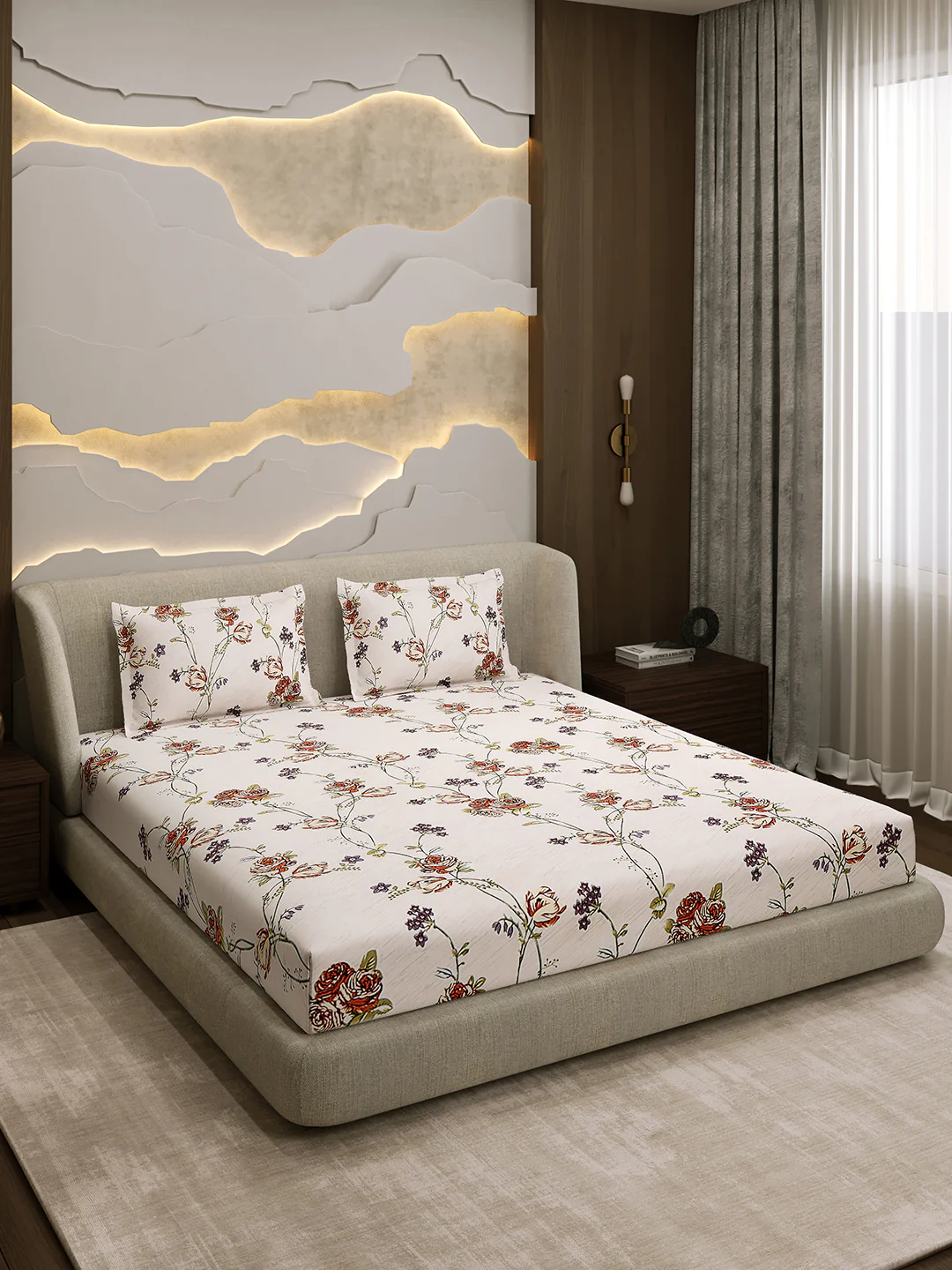 Printed Double Bed 130 GSM 4 Pc Bedding Set (1 Bedsheet, 1 AC Comforter & 2 Pillow Cover) - Image 7