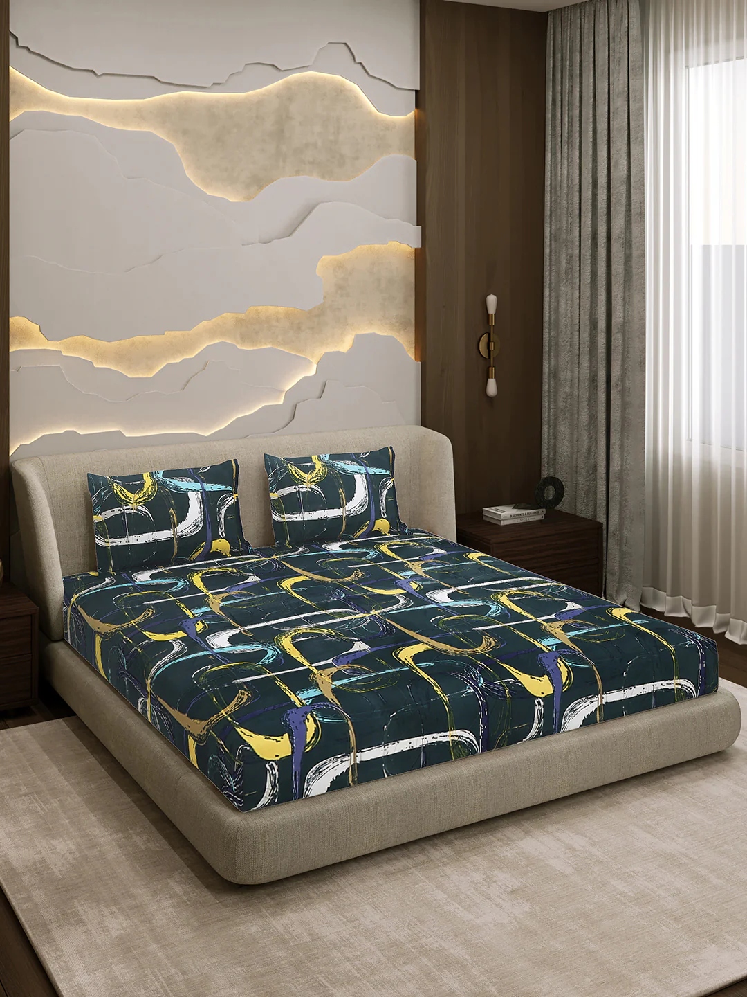 Printed Double Bed 130 GSM 4 Pc Bedding Set (1 Bedsheet, 1 AC Comforter & 2 Pillow Cover) - Image 7