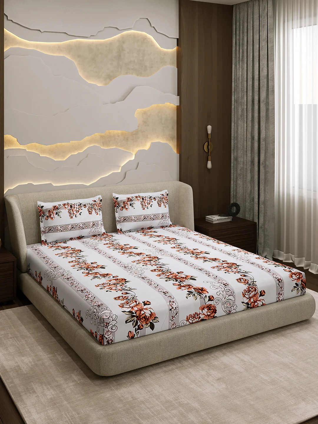 Printed Double Bed 130 GSM 4 Pc Bedding Set (1 Bedsheet, 1 AC Comforter & 2 Pillow Cover) - Image 7