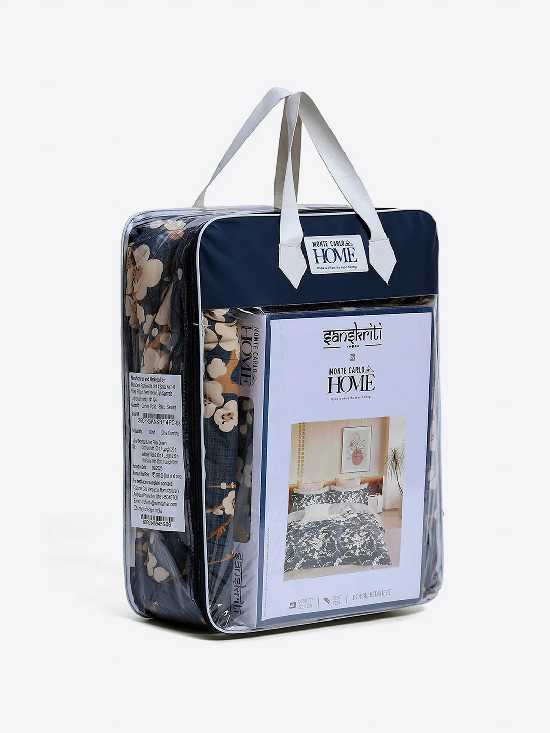 Printed Double Bed 130 GSM 4 Pc Bedding Set (1 Bedsheet, 1 AC Comforter & 2 Pillow Cover) - Image 14