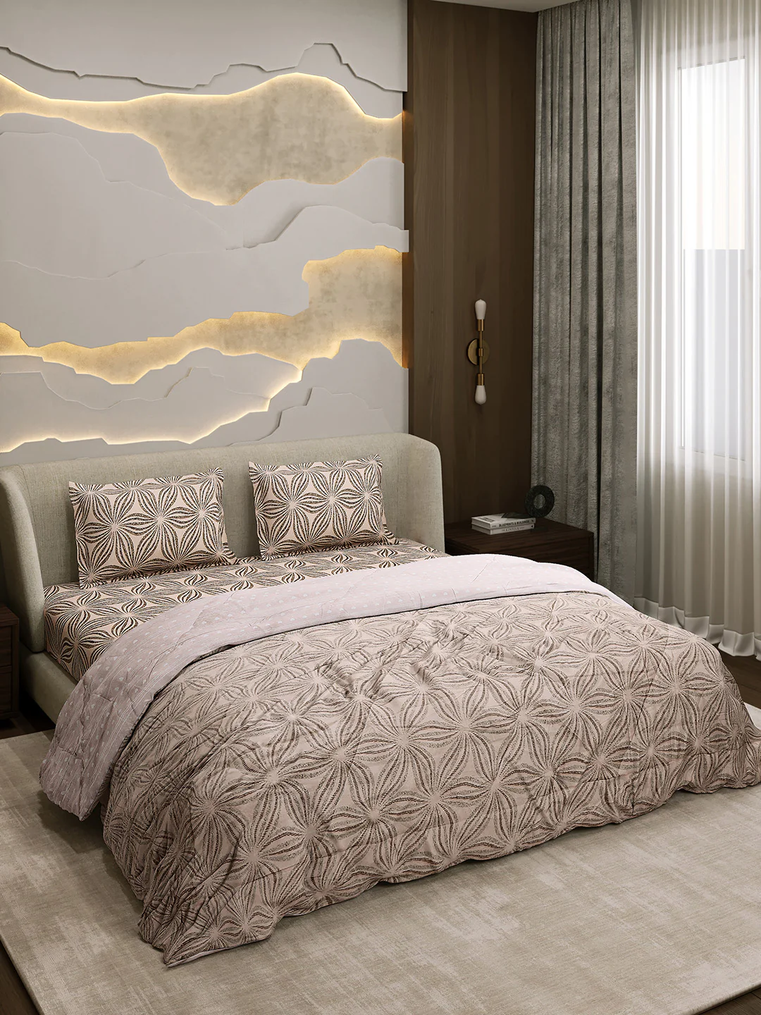Printed Double Bed 130 GSM 4 Pc Bedding Set (1 Bedsheet, 1 AC Comforter & 2 Pillow Cover) - Image 4