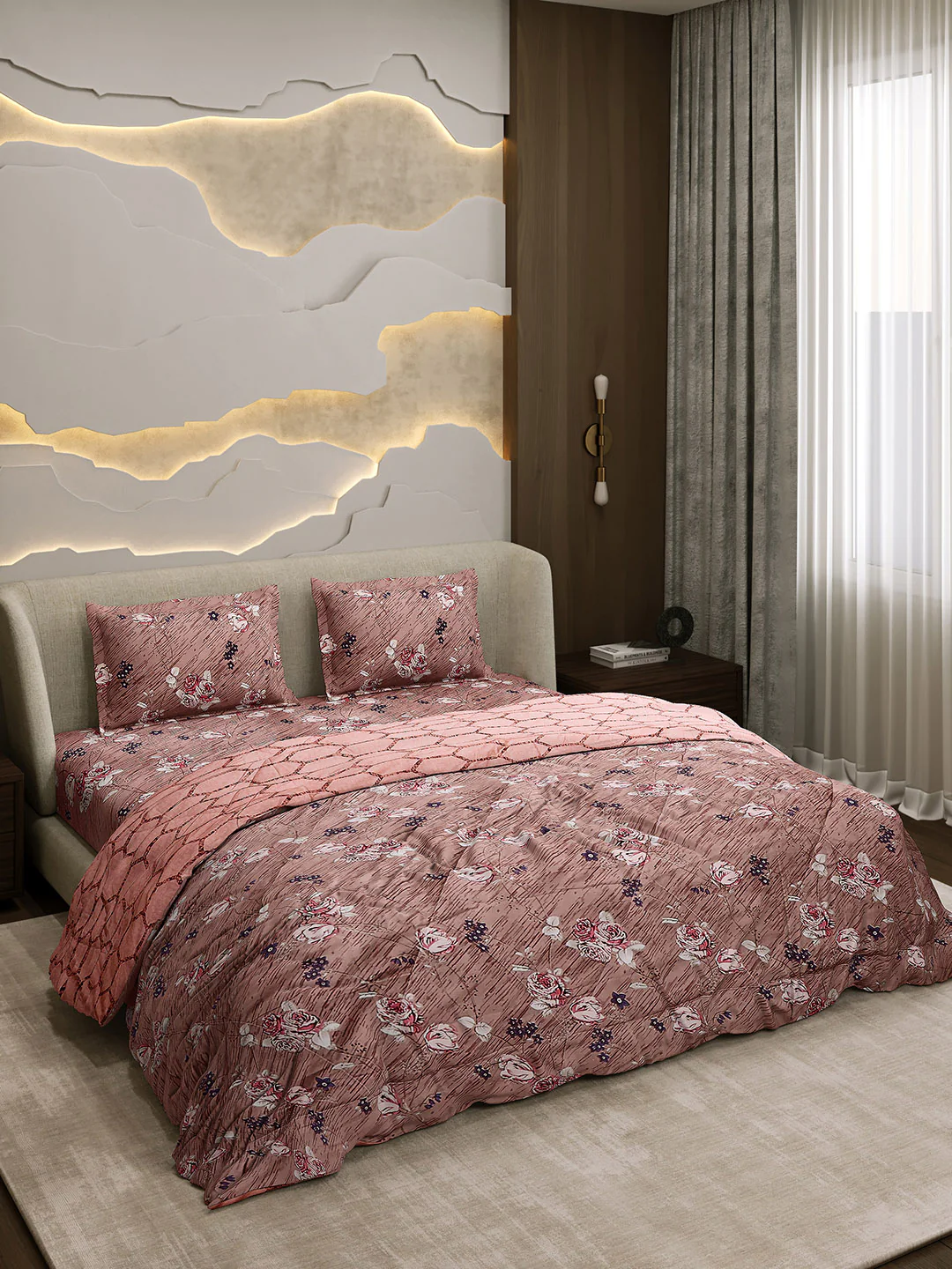 Printed Double Bed 130 GSM 4 Pc Bedding Set (1 Bedsheet, 1 AC Comforter & 2 Pillow Cover) - Image 4