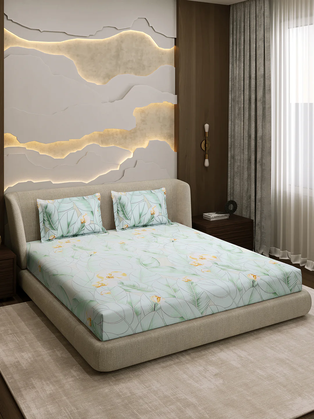 Printed Double Bed 130 GSM 4 Pc Bedding Set (1 Bedsheet, 1 AC Comforter & 2 Pillow Cover) - Image 7
