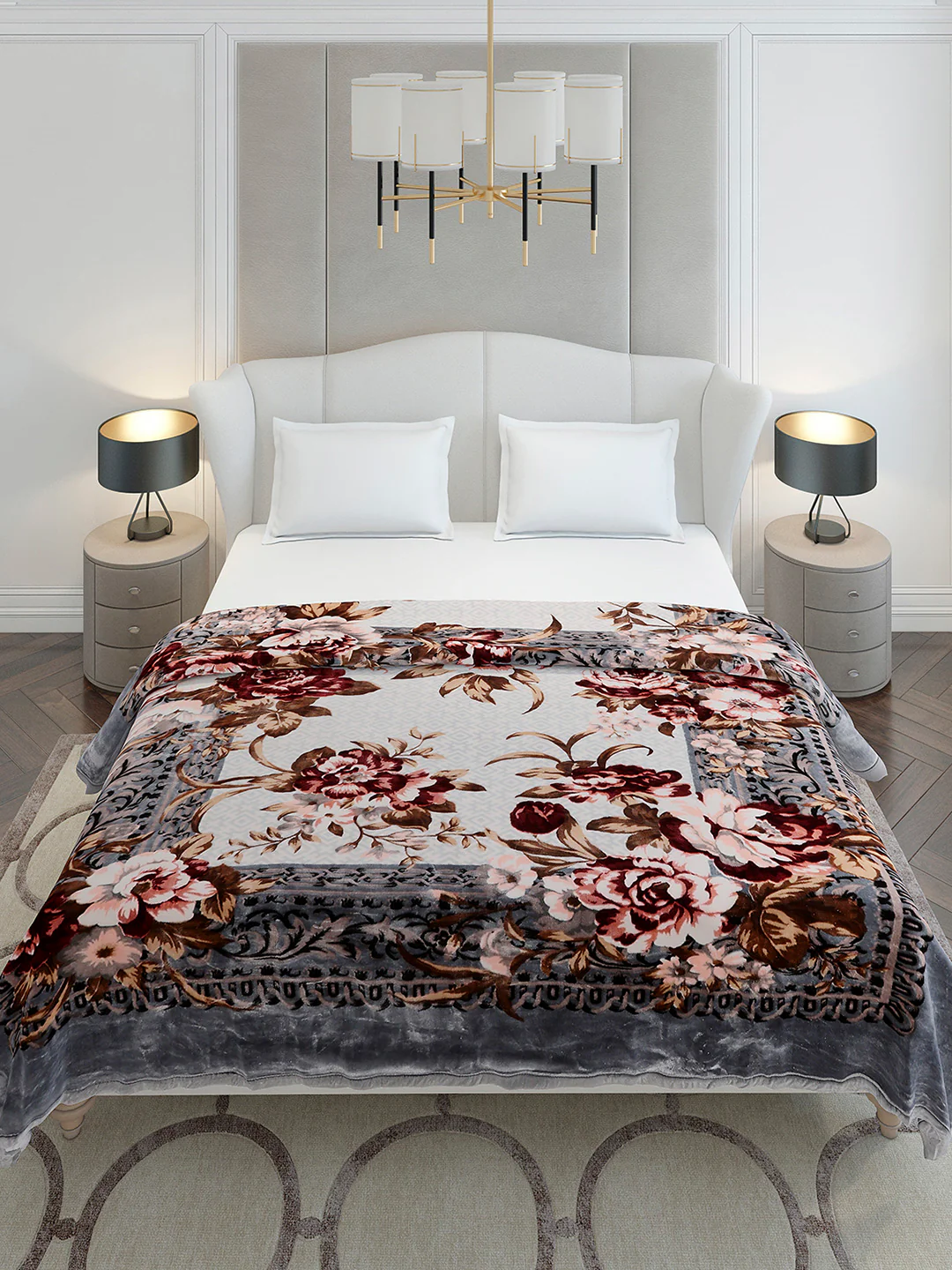Printed Double Bed 2 Ply, 1042 GSM Cloudy Blanket for Heavy Winter - (Emilia) - Image 3