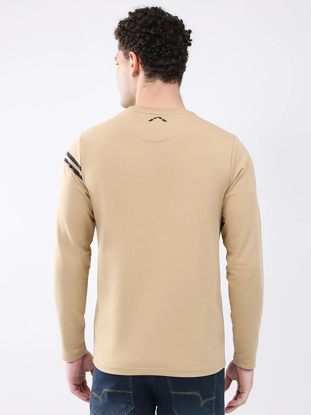 Rock.it Men Beige Solid Round Neck Full Sleeve Winter T-Shirt - Image 5