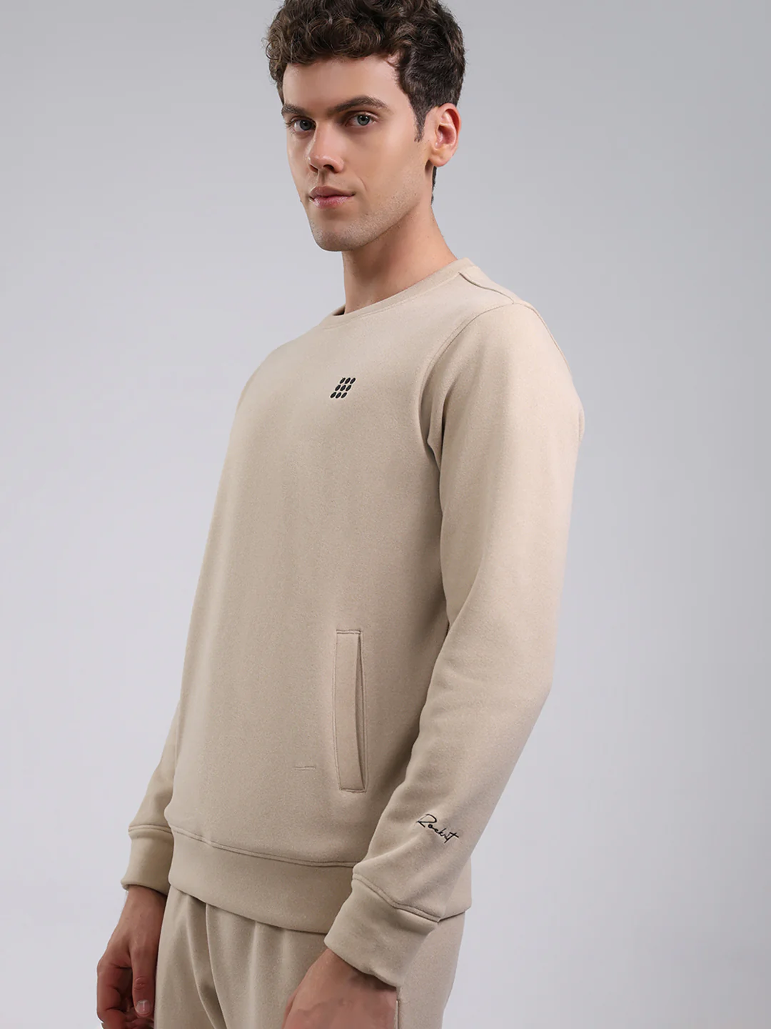 Rock.it Men Beige Solid Round Neck Full Sleeve Winter Tracksuit - Image 6