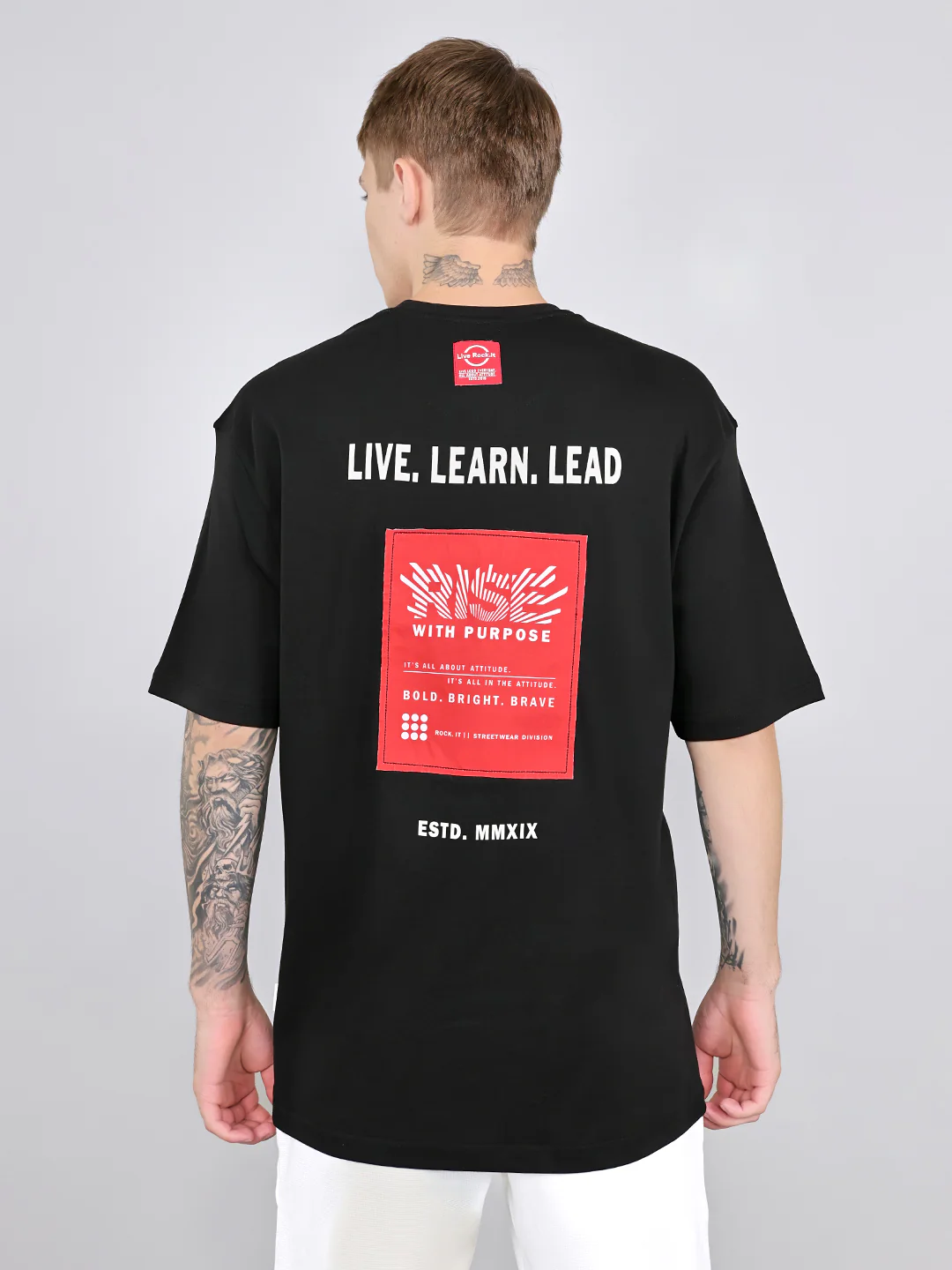 Rock.it Men Black Printed Round Neck Drop Shoulder Half Sleeve T-Shirt - Image 4