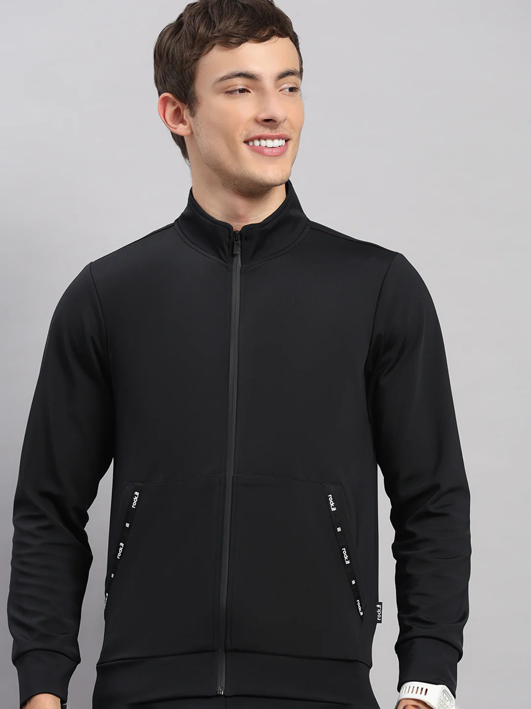 Rock.it Men Black Self Design Collar Full Sleeve Sweatshirt - Image 6
