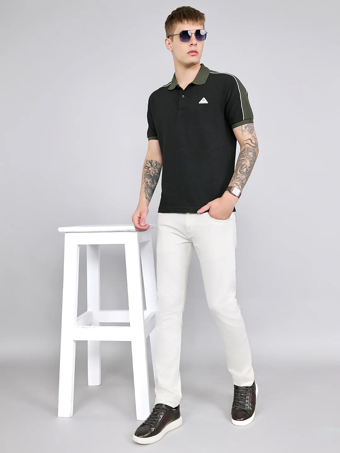 Rock.it Men Black Self Design Collar Half Sleeve T-Shirt - Image 6