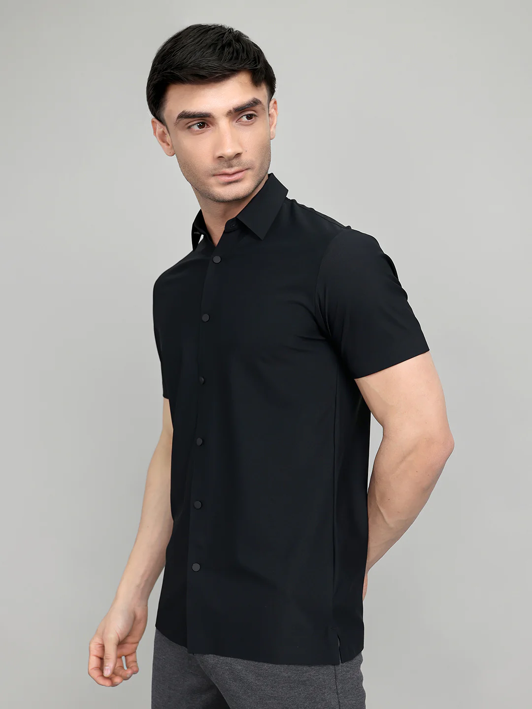 Rock.it Men Black Solid Collar Half Sleeve Shirt - Image 2