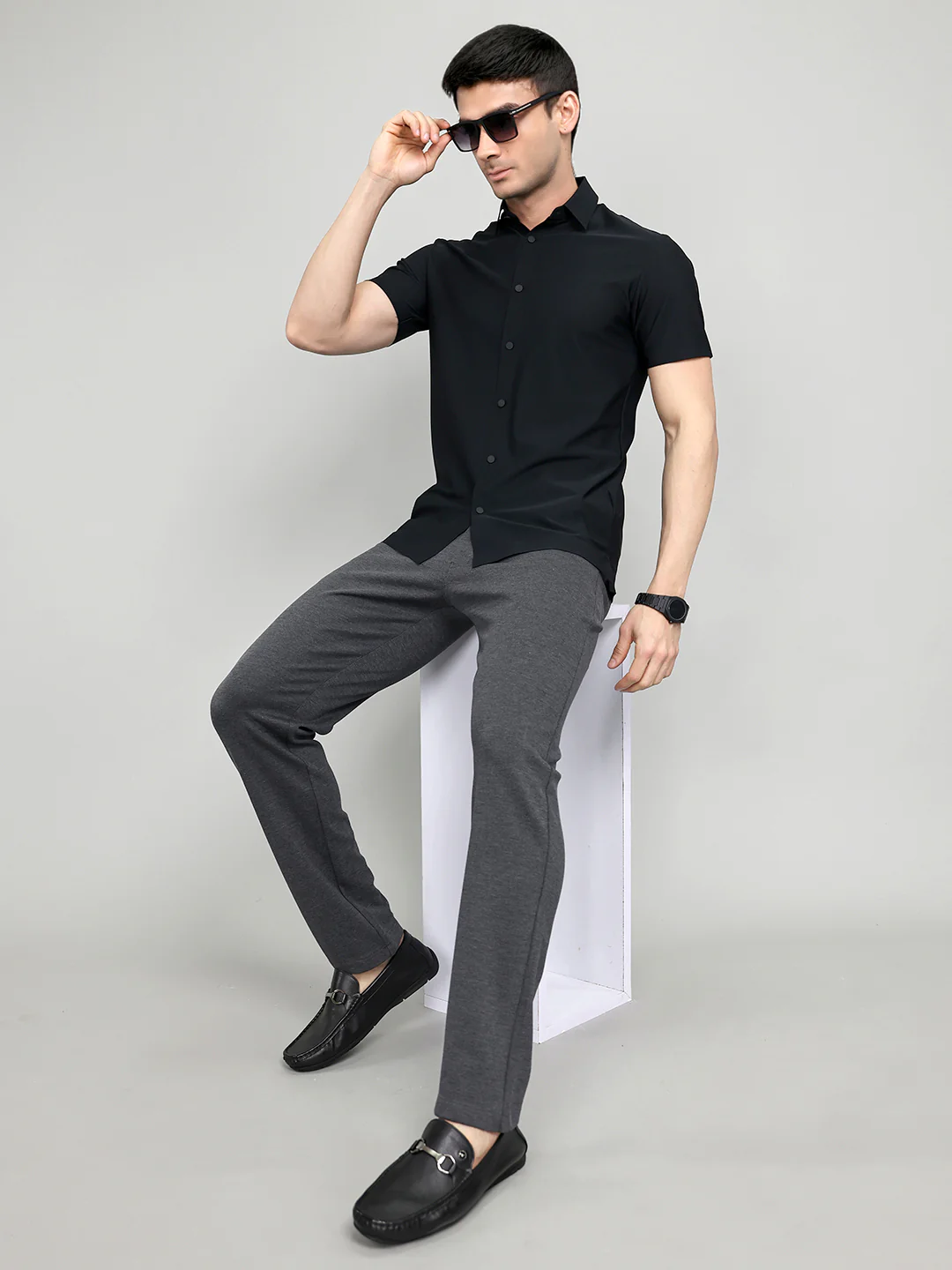 Rock.it Men Black Solid Collar Half Sleeve Shirt - Image 6