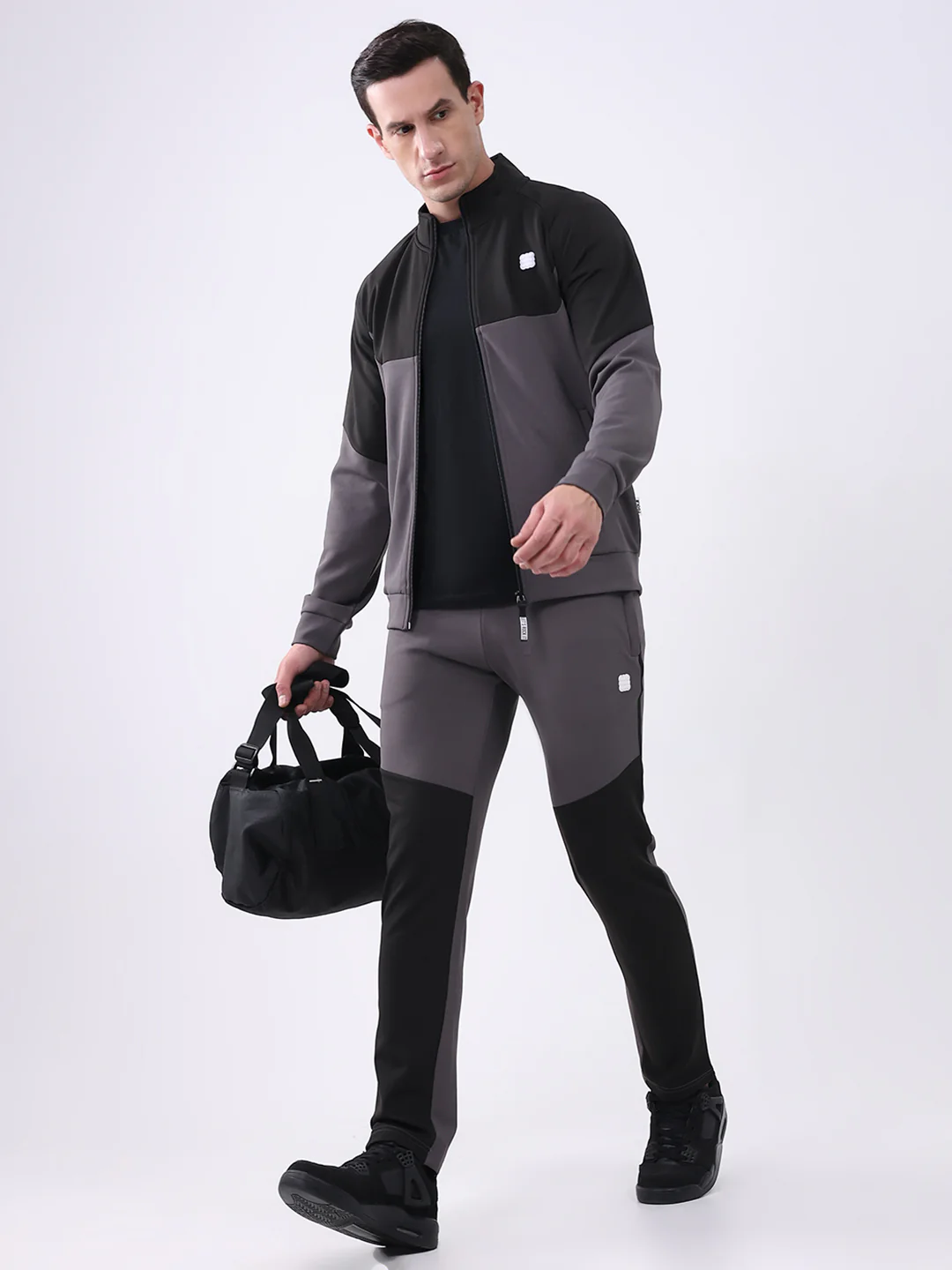 Rock.it Men Black Solid Mock Neck Full Sleeve Winter Tracksuit - Image 2