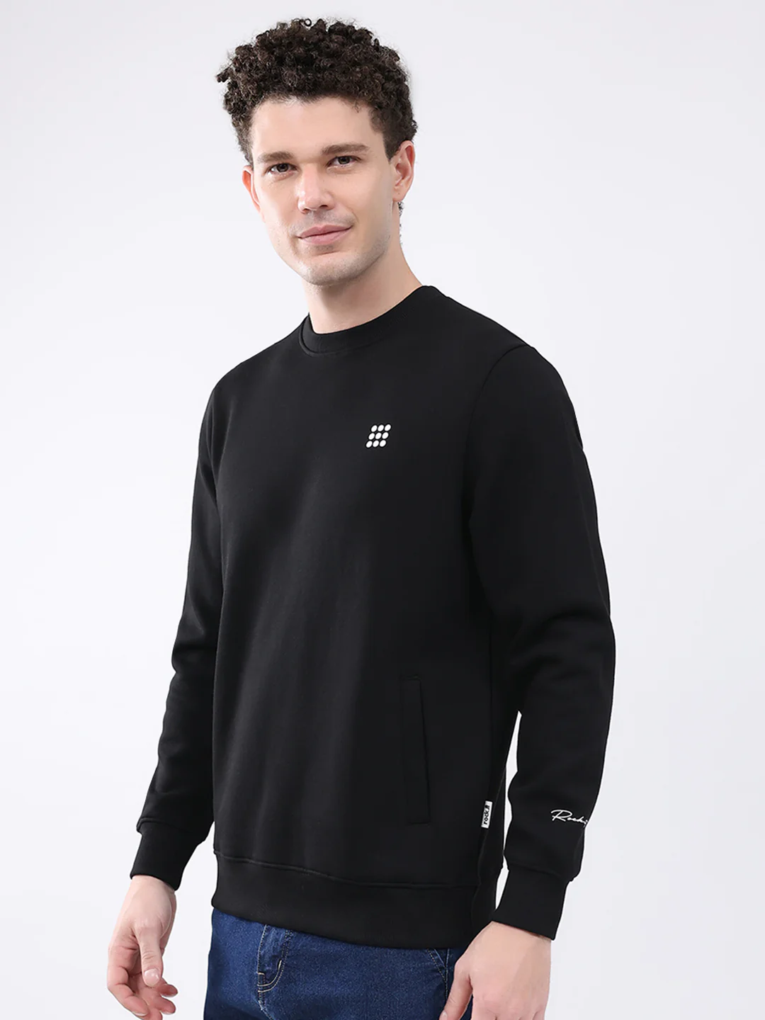 Rock.it Men Black Solid Round Neck Full Sleeve Sweatshirt - Image 3