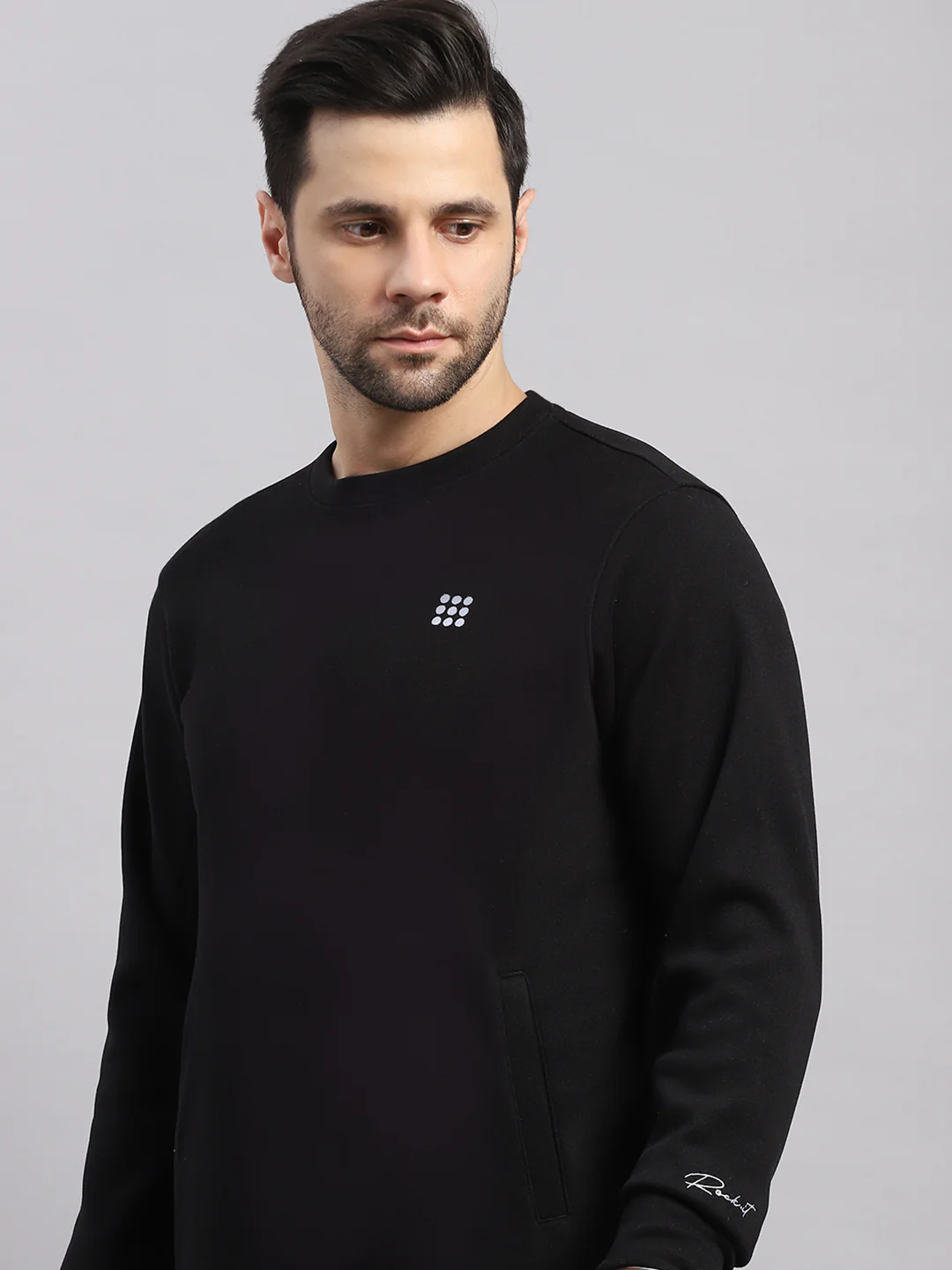 Rock.it Men Black Solid Round Neck Full Sleeve Winter Tracksuit - Image 7