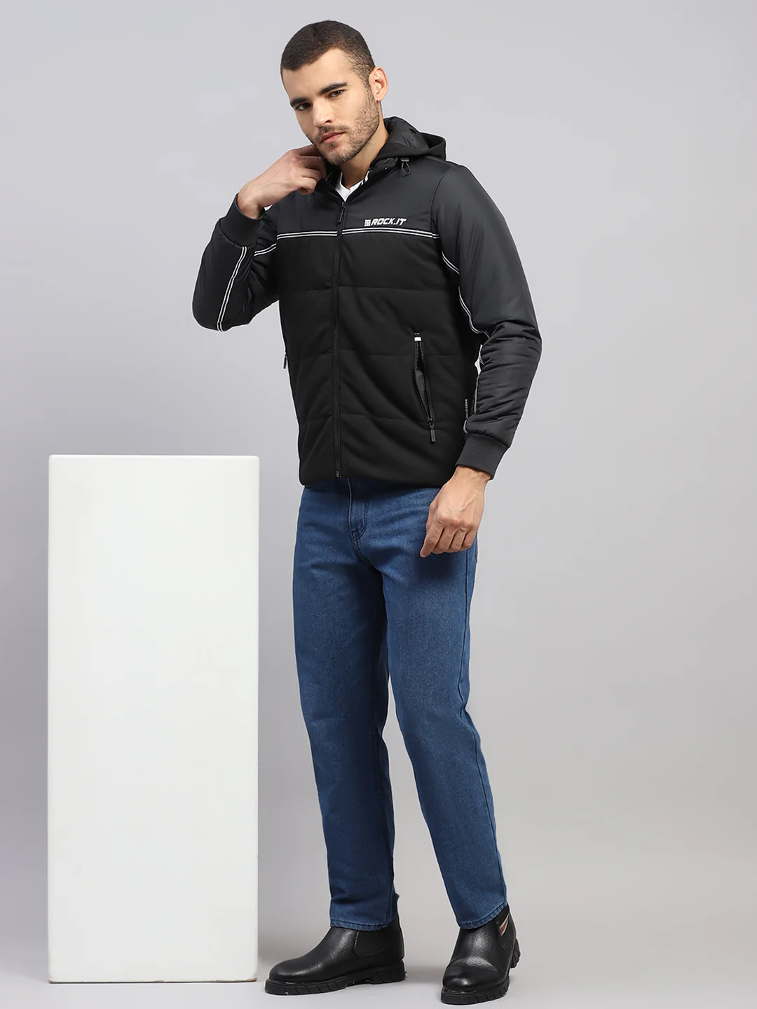 Rock.it Men Black Solid Stand Collar Full Sleeve Jacket - Image 2