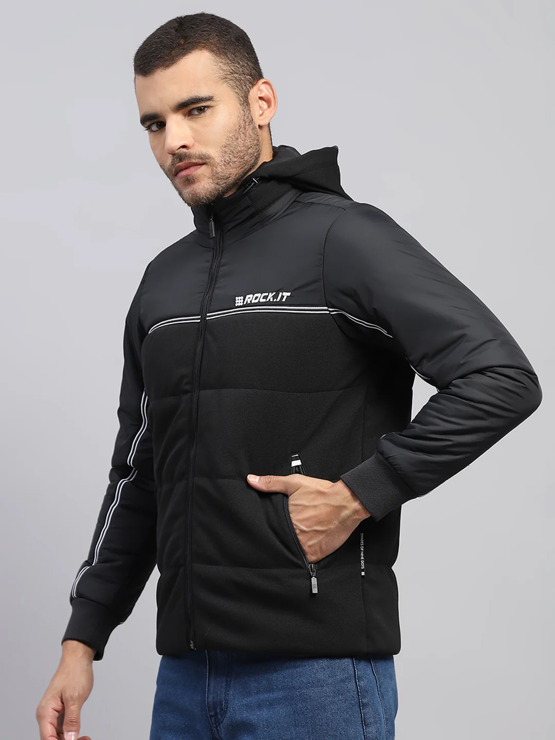 Rock.it Men Black Solid Stand Collar Full Sleeve Jacket - Image 3