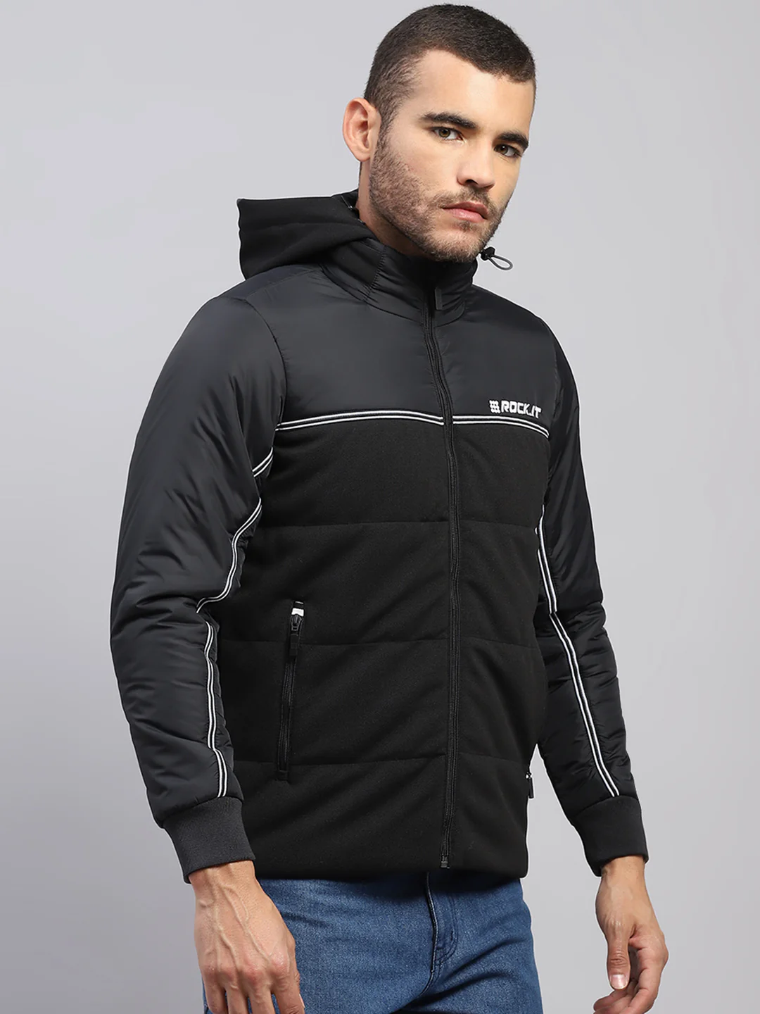 Rock.it Men Black Solid Stand Collar Full Sleeve Jacket - Image 4