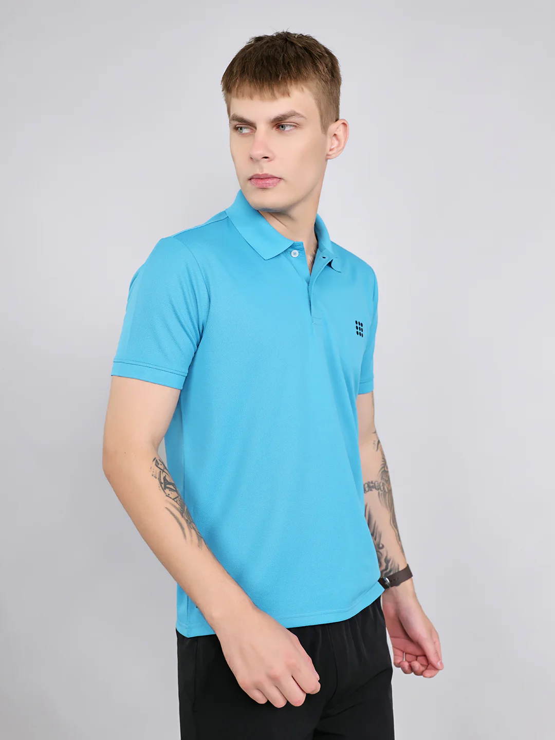 Rock.it Men Blue Jacquard Collar Half Sleeve T-Shirt - Image 3