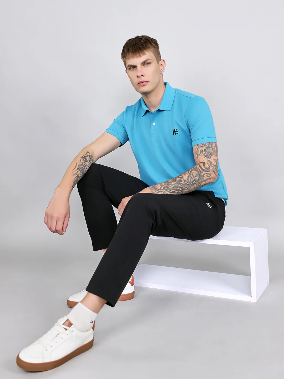 Rock.it Men Blue Jacquard Collar Half Sleeve T-Shirt - Image 6